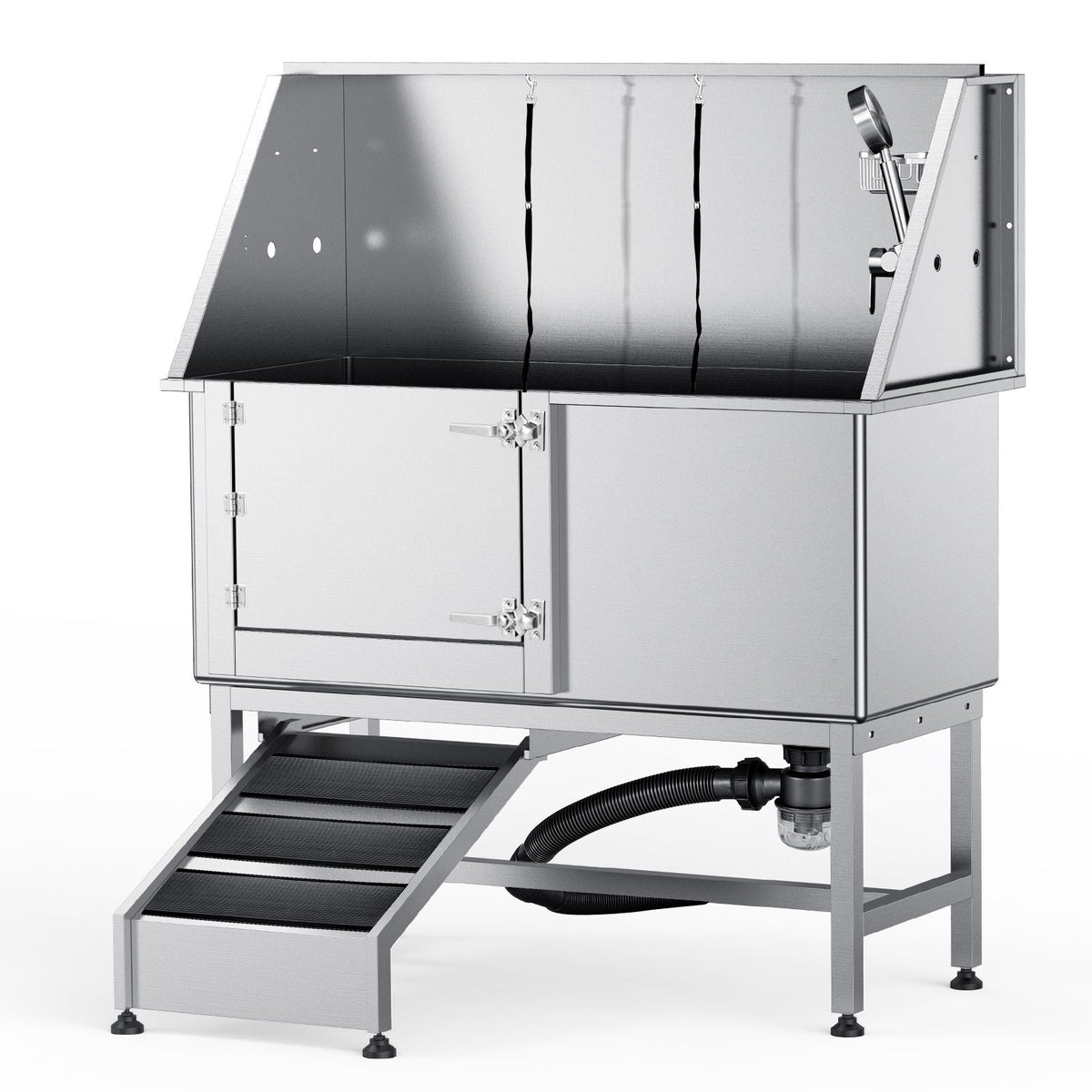 62" Pet Dog Bathing Station w/Ramp, Professional Stainless Steel Dog Grooming Tub w/ Soap Box, Faucet,Rich Accessory,Bathtub for Large,Medium,Small Pet, Washing Sink for Home(Left)
