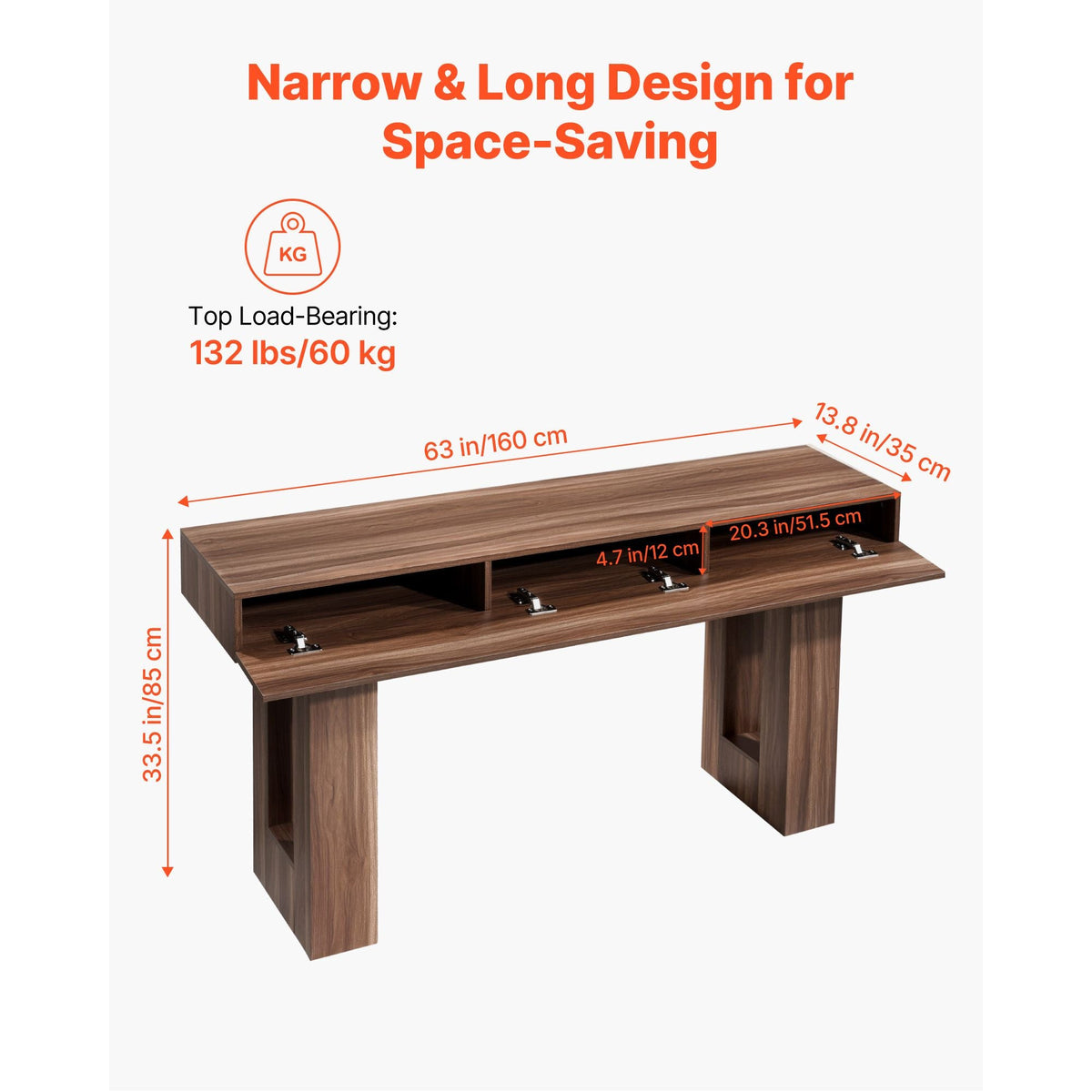 63 in Console Table, Farmhouse Desk Behind the Couch, Wooden Rectangle Entrance Desk, Narrow Long Sofa Table Accent Stand for Hallway, Bedroom, Living Room, Foyer, Easy Assembly, Brown