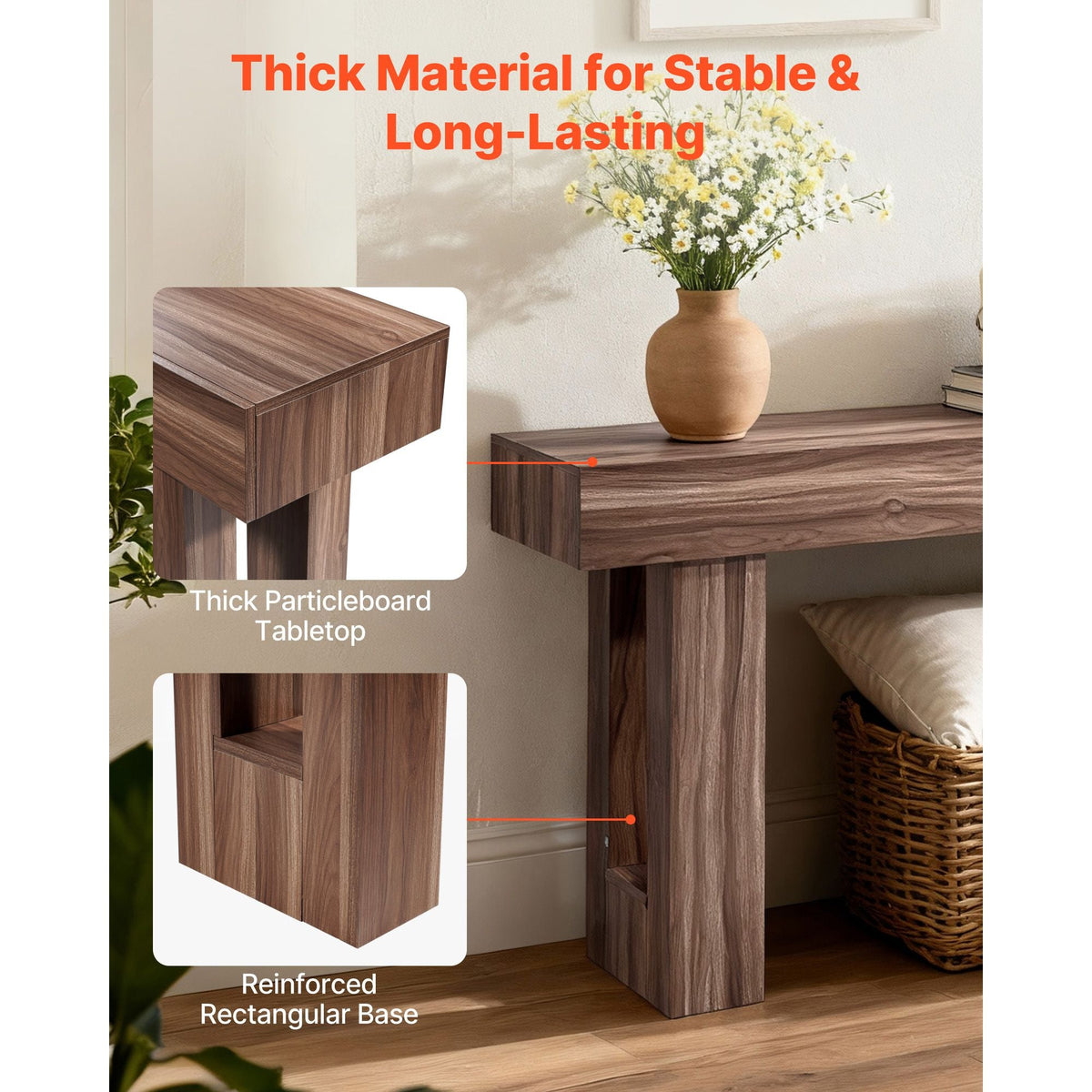 63 in Console Table, Farmhouse Desk Behind the Couch, Wooden Rectangle Entrance Desk, Narrow Long Sofa Table Accent Stand for Hallway, Bedroom, Living Room, Foyer, Easy Assembly, Brown