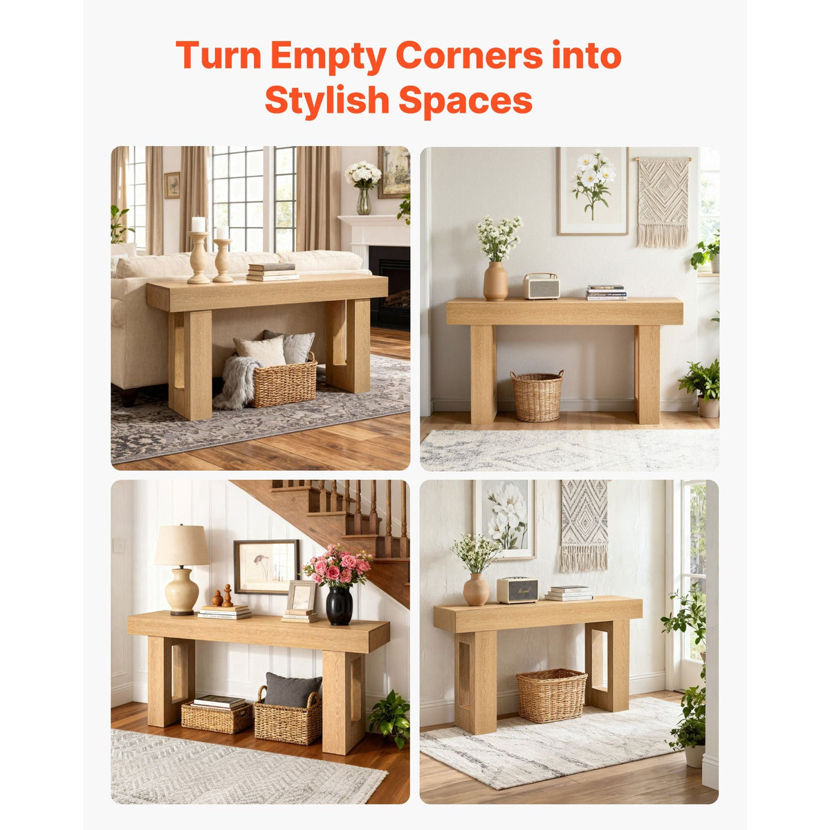 63 in Console Table, Farmhouse Desk Behind the Couch, Wooden Rectangle Entrance Desk, Narrow Long Sofa Table Accent Stand for Hallway, Bedroom, Living Room, Foyer, Easy Assembly, Burlywood