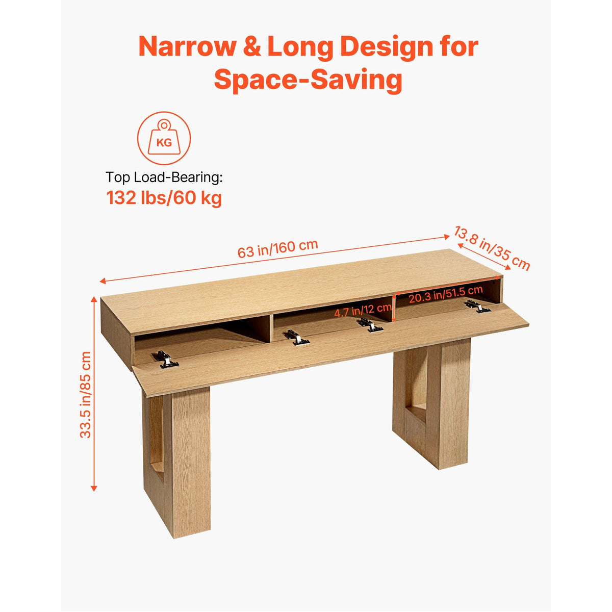 63 in Console Table, Farmhouse Desk Behind the Couch, Wooden Rectangle Entrance Desk, Narrow Long Sofa Table Accent Stand for Hallway, Bedroom, Living Room, Foyer, Easy Assembly, Burlywood