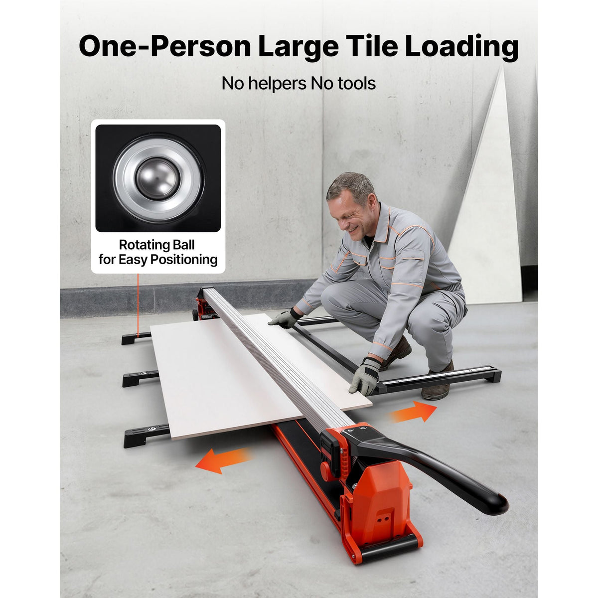 63-Inch Manual Tile Cutter, Upgraded Rail and Sliding Head, Precision Alignment Guide, Tungsten Carbide Cutting Wheel, Support Legs with Swivel Wheels, for DIY Pros, Ceramic, Floor, Wall Tiles