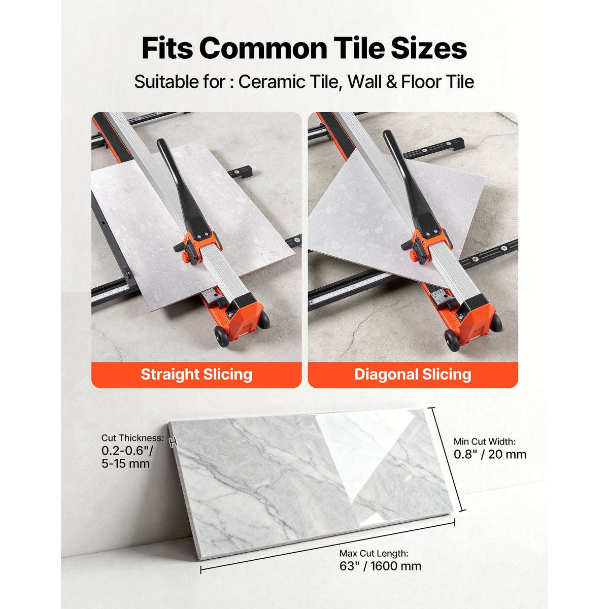 63-Inch Manual Tile Cutter, Upgraded Rail and Sliding Head, Precision Alignment Guide, Tungsten Carbide Cutting Wheel, Support Legs with Swivel Wheels, for DIY Pros, Ceramic, Floor, Wall Tiles