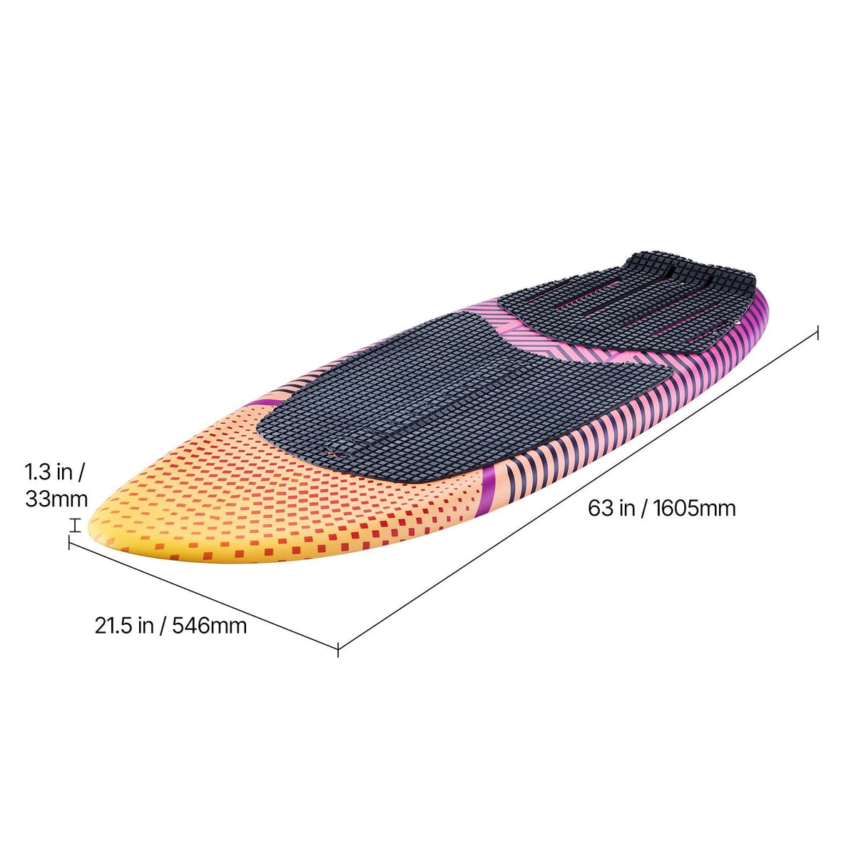 63-Inch Wakesurf Board, Wake Surfing Board with EPS Foam Core, EVA Non-Slip Pad & 3 Tail Fins, UV-Resistant Wakesurfing Boards for Adults Up to 250 lbs