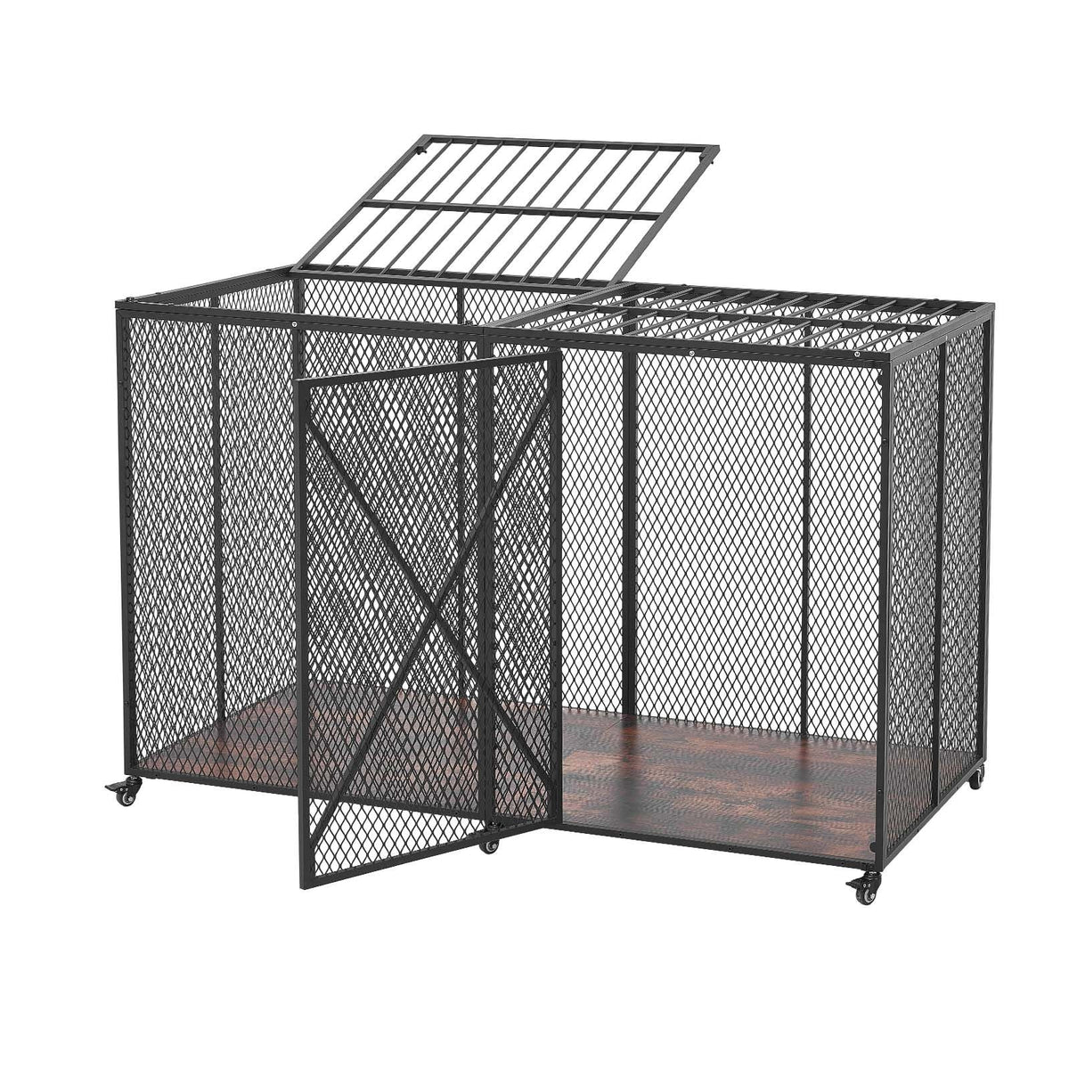 64 Inch Heavy Duty Dog Crate, Max Load Capacity 300 lbs, Indestructible Escape-Proof Dog Kennel Indoor for High Anxiety Large Breeds, Steel Metal Pet Cage with Double Doors & Lockable Wheels