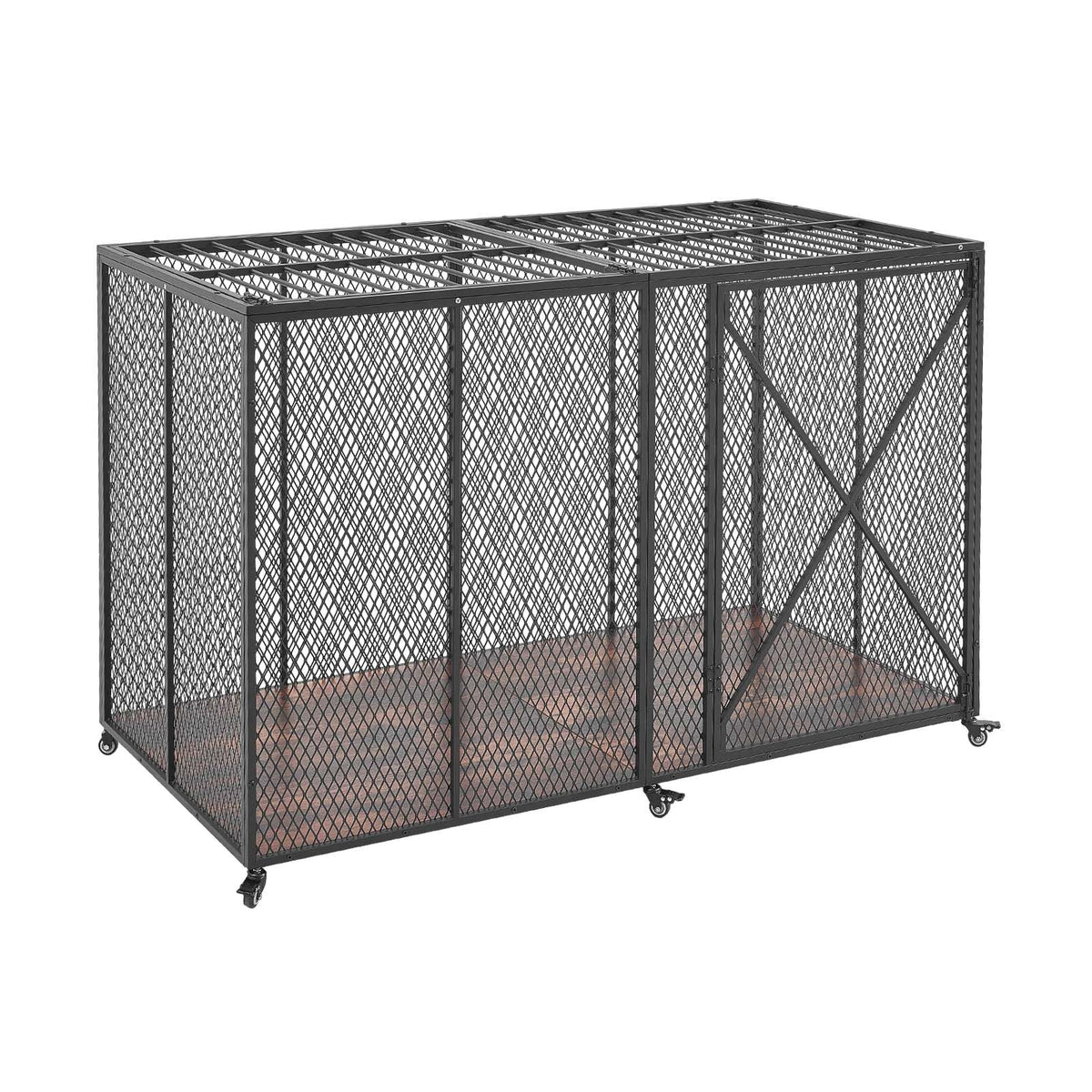 64 Inch Heavy Duty Dog Crate, Max Load Capacity 300 lbs, Indestructible Escape-Proof Dog Kennel Indoor for High Anxiety Large Breeds, Steel Metal Pet Cage with Double Doors & Lockable Wheels