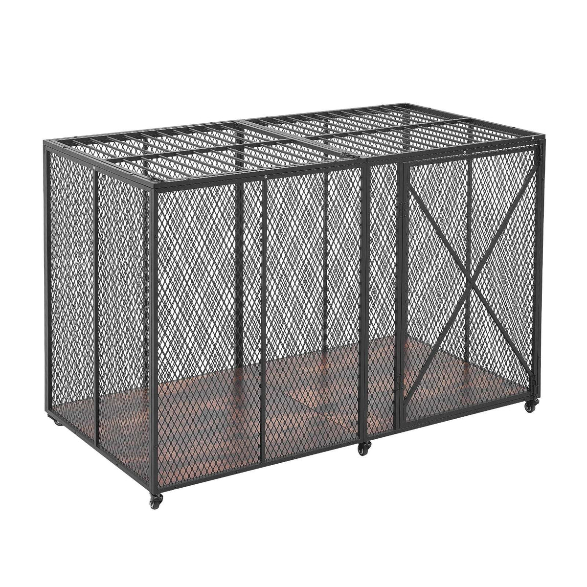 64 Inch Heavy Duty Dog Crate, Max Load Capacity 300 lbs, Indestructible Escape-Proof Dog Kennel Indoor for High Anxiety Large Breeds, Steel Metal Pet Cage with Double Doors & Lockable Wheels