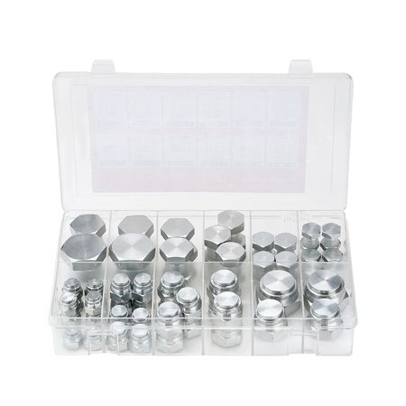 64 PCS BSPP Hydraulic Fittings, Hydraulic Cap and Plug Kit with Precision Threading, Galvanized Steel Heavy Duty Hydraulic Fitting Adapter Kit, Dash Sizes 04/06/08/10/12/16