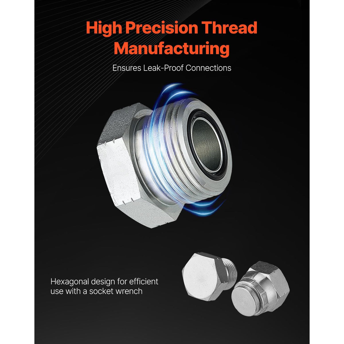 64 PCS BSPP Hydraulic Fittings, Hydraulic Cap and Plug Kit with Precision Threading, Galvanized Steel Heavy Duty Hydraulic Fitting Adapter Kit, Dash Sizes 04/06/08/10/12/16