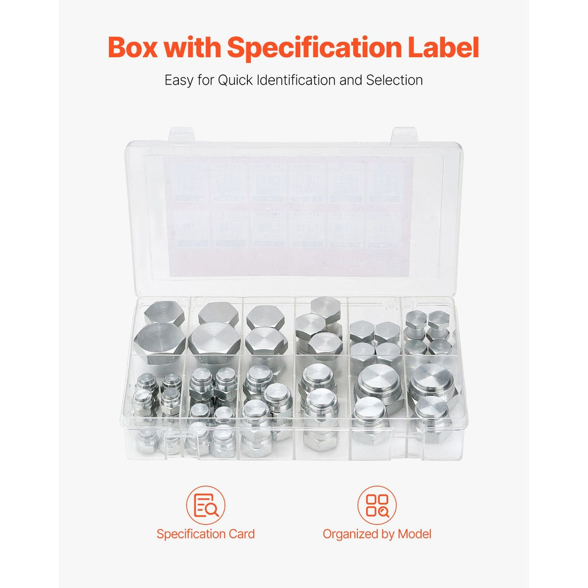 64 PCS BSPP Hydraulic Fittings, Hydraulic Cap and Plug Kit with Precision Threading, Galvanized Steel Heavy Duty Hydraulic Fitting Adapter Kit, Dash Sizes 04/06/08/10/12/16