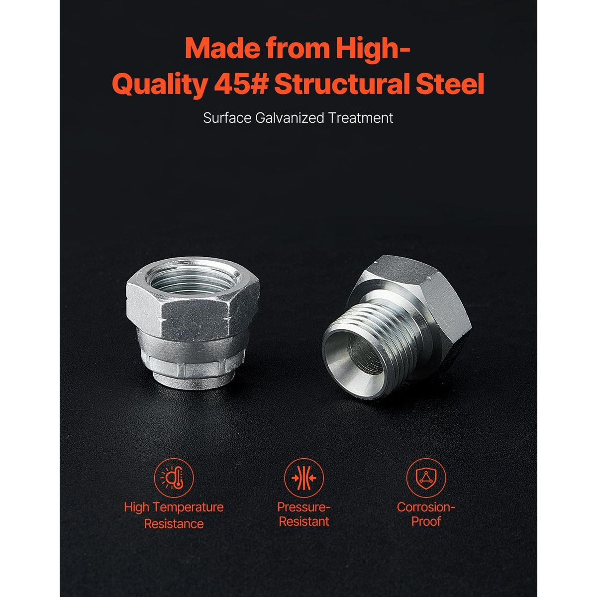 64 PCS BSPP Hydraulic Fittings, Hydraulic Cap and Plug Kit with Precision Threading, Galvanized Steel Heavy Duty Hydraulic Fitting Adapter Kit, Dash Sizes 04/06/08/10/12/16