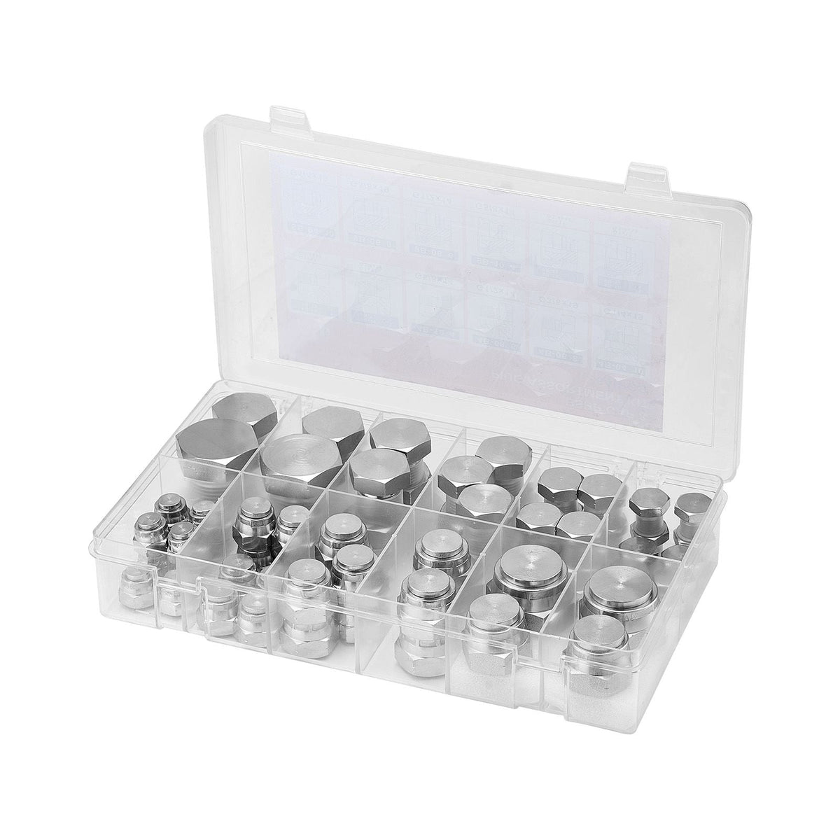 64 PCS BSPP Hydraulic Fittings, Hydraulic Cap and Plug Kit with Precision Threading, Galvanized Steel Heavy Duty Hydraulic Fitting Adapter Kit, Dash Sizes 04/06/08/10/12/16