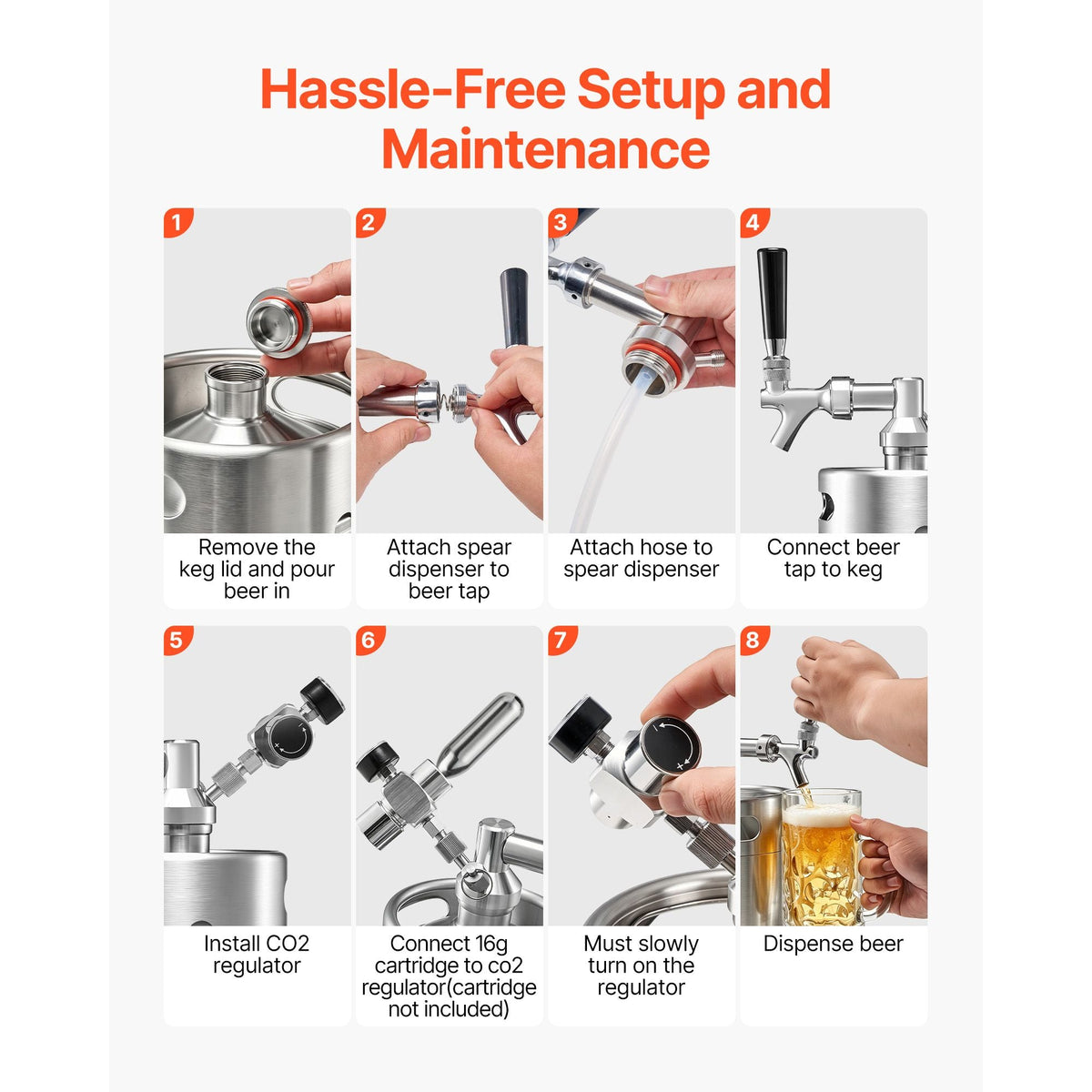 64oz Mini Keg, Pressurized Growler Tap System, 304 Stainless Steel Beer Kit, with Co2 Regulator, Self-Closing Faucet, Keeps Fresh and Carbonation for Homebrew, Craft and Draft Beer