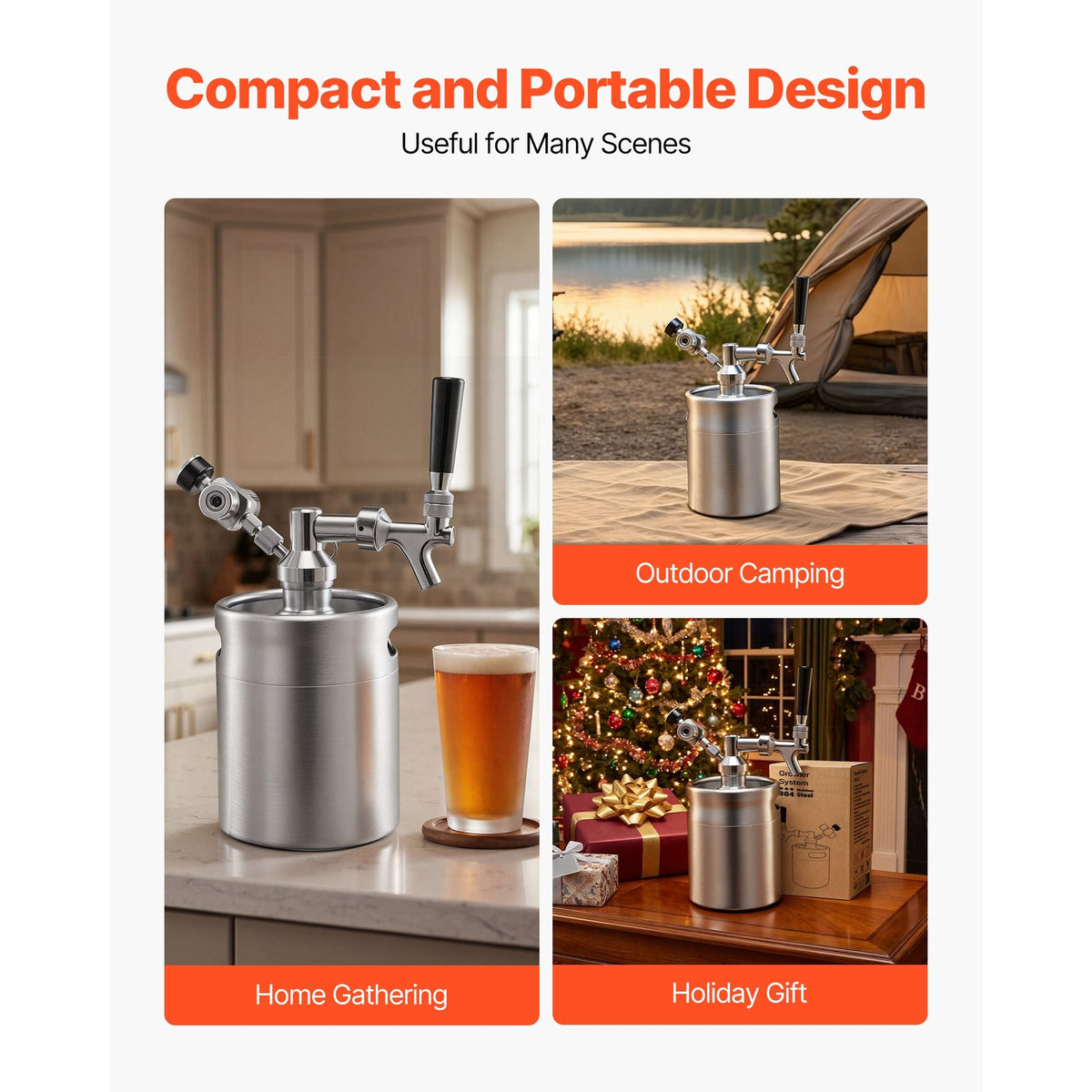 64oz Mini Keg, Pressurized Growler Tap System, 304 Stainless Steel Beer Kit, with Co2 Regulator, Self-Closing Faucet, Keeps Fresh and Carbonation for Homebrew, Craft and Draft Beer