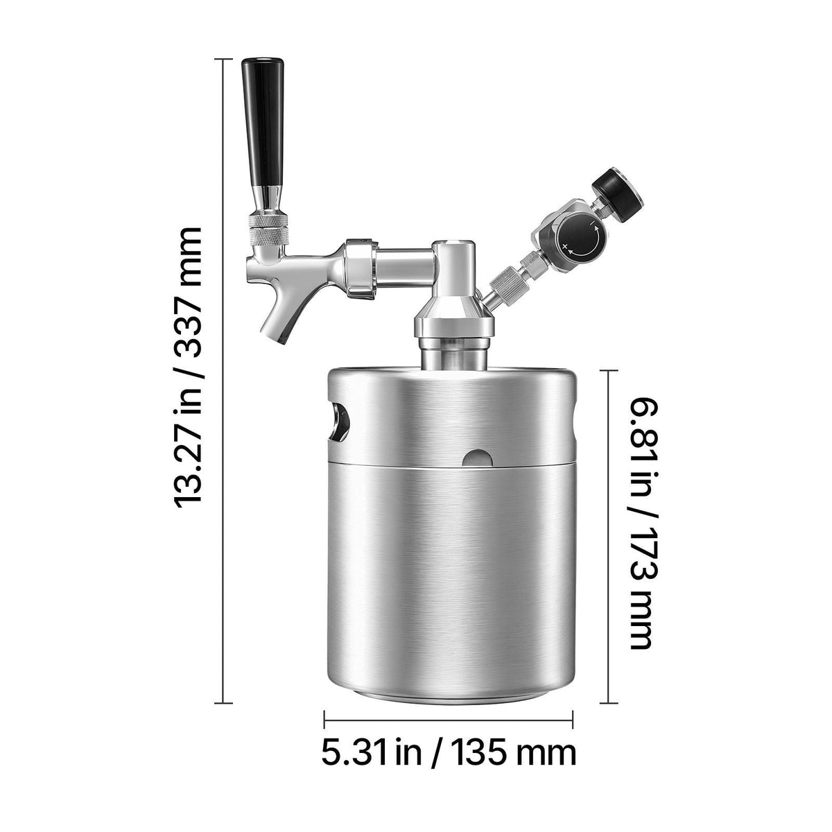 64oz Mini Keg, Pressurized Growler Tap System, 304 Stainless Steel Beer Kit, with Co2 Regulator, Self-Closing Faucet, Keeps Fresh and Carbonation for Homebrew, Craft and Draft Beer
