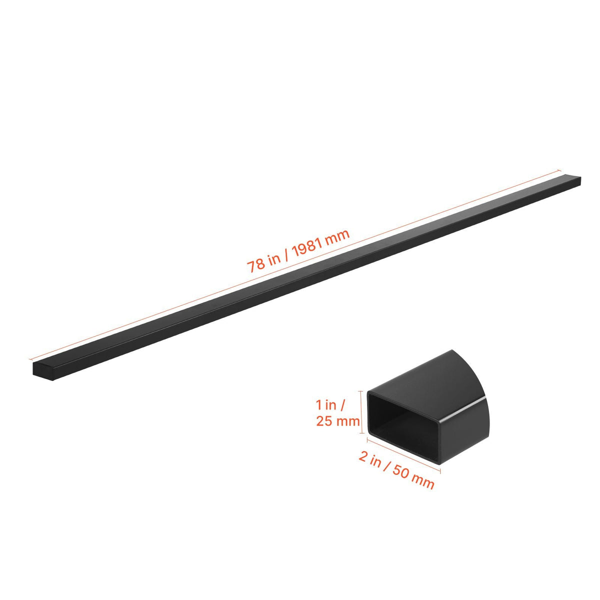 6.5 ft Stainless Steel Handrail, Rectangular Top Stair Deck Hand Rail for Outdoor/Indoor Steps with End Cap,Matte Black Coating Adjustable Metal Stair Rail for Cable Railing Kit