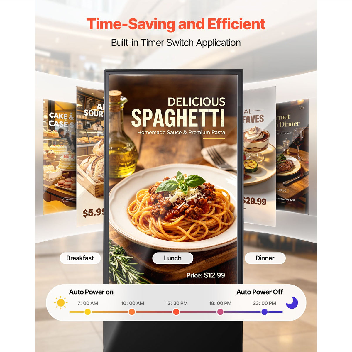 65 in Indoor Digital Signage 4K Floor Stand Advertising Display Kiosk, WiFi HDMI/USB Input Android OS, 178° Wide View, LCD Touchscreen Interactive Monitor, Mobile Commercial Totem Poster