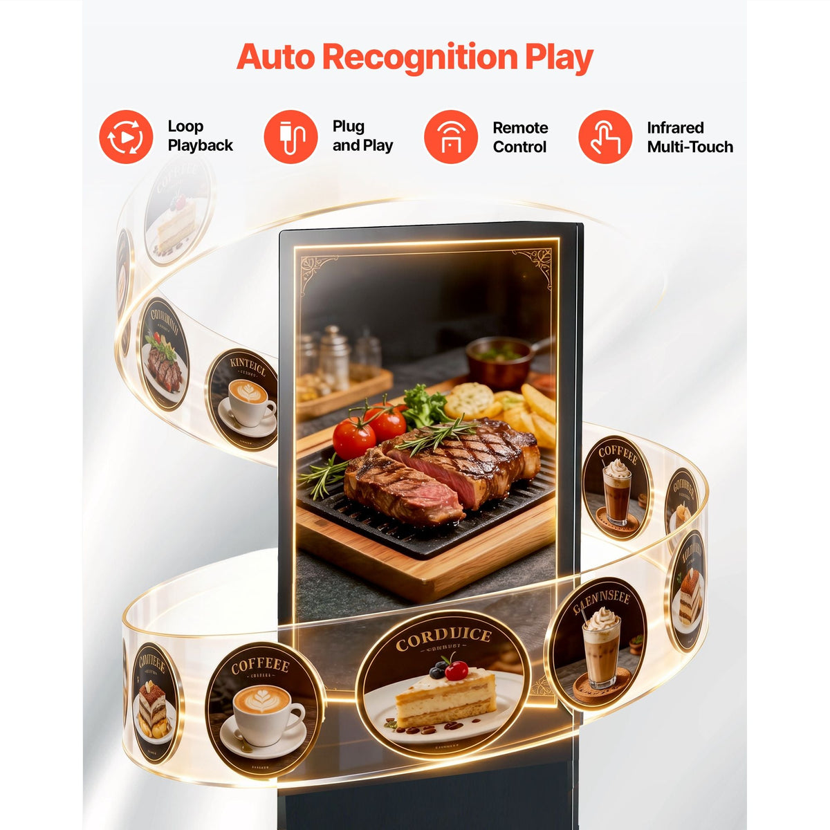 65 in Indoor Digital Signage 4K Floor Stand Advertising Display Kiosk, WiFi HDMI/USB Input Android OS, 178° Wide View, LCD Touchscreen Interactive Monitor, Mobile Commercial Totem Poster