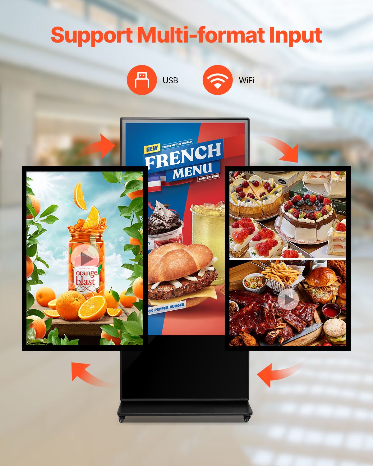 65 Inch Digital Signage Display, Touchscreen Digital Kiosk, Indoor Floor Standing Kiosk Display, 4K UHD LCD Screen, 2GB RAM & 32GB ROM, with WiFi HDMI/USB Input, Commercial Advertising Display