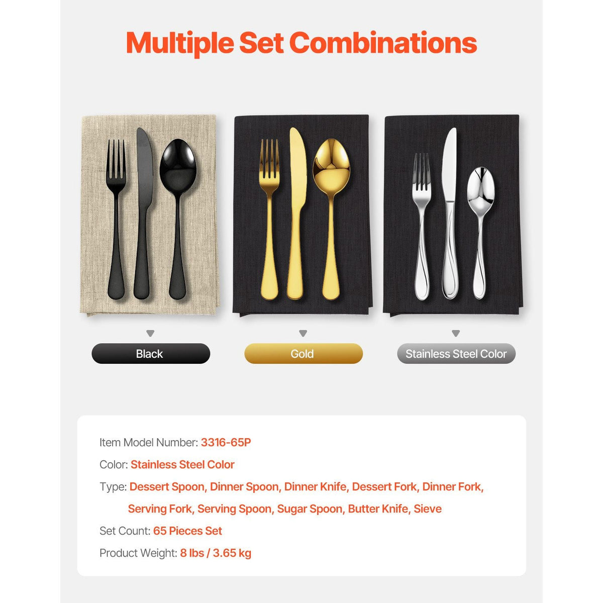 65-Piece Silverware Set, Food-Grade Stainless Steel Flatware Utensils, Mirror Finished Cutlery Set, Dishwasher Safe Eating Tableware for Kitchen Home, Service for 12, Include Knife Fork Spoon