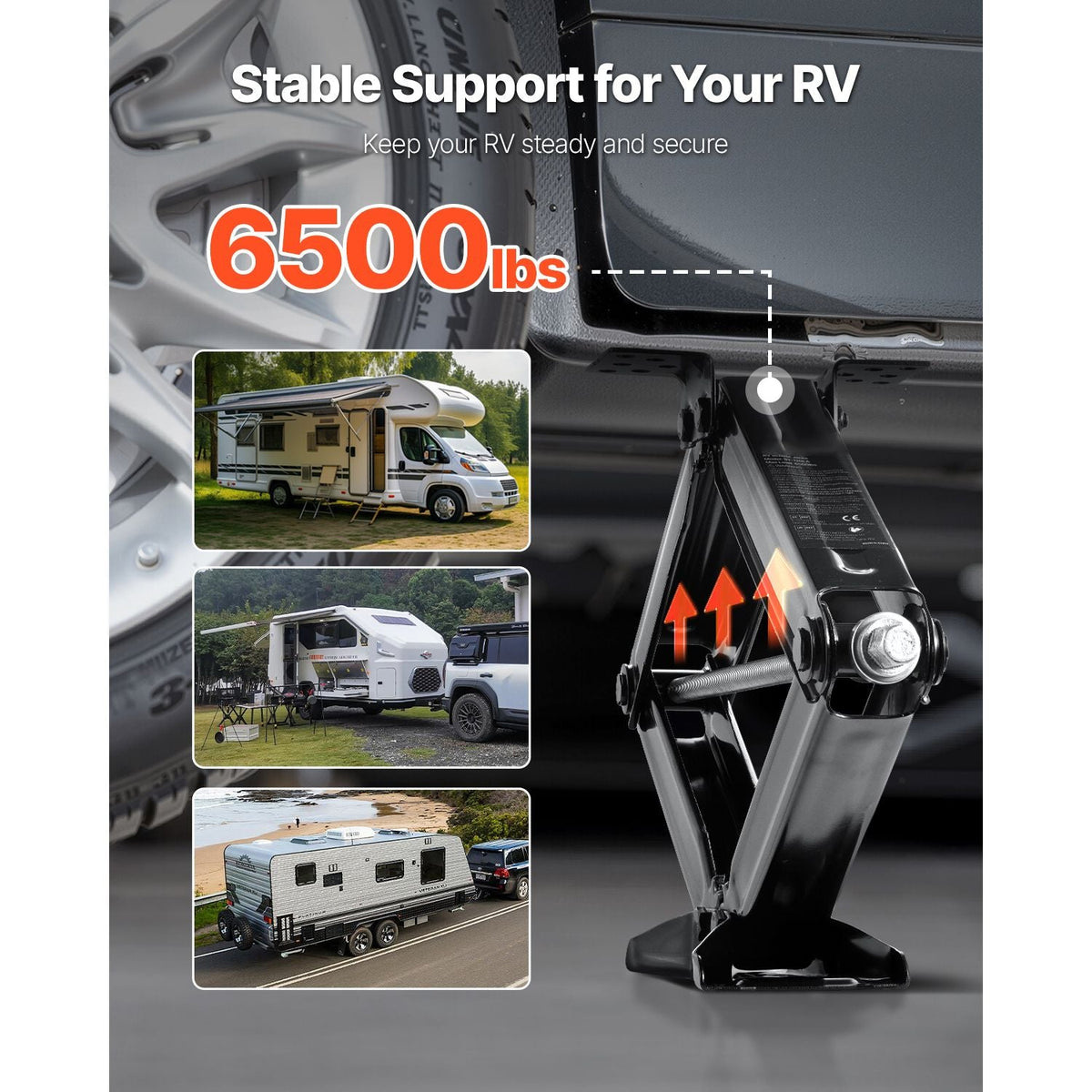 6500 lbs RV Scissor Jacks, 4-23.4 in RV Stabilizer Leveling Scissor Jacks, Set of 4, Heavy Duty Stabilizer Jack with Crank Handle, Socket and Bubble Levels, Not Easily Bent or Deformed