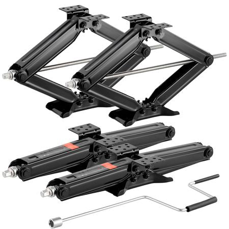 6500 lbs RV Scissor Jacks, 4-23.4 in RV Stabilizer Leveling Scissor Jacks, Set of 4, Heavy Duty Stabilizer Jack with Crank Handle, Socket and Bubble Levels, Not Easily Bent or Deformed