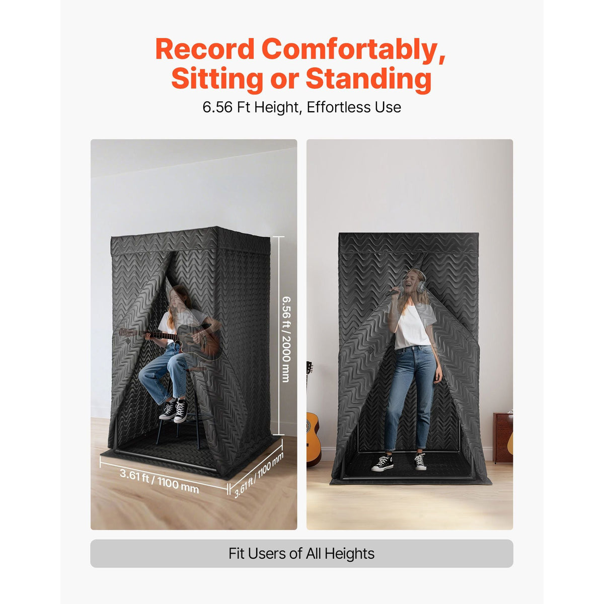 6.56 ft Portable Vocal Booth Pro-Grade Recording Studio for Echo-Free Vocals