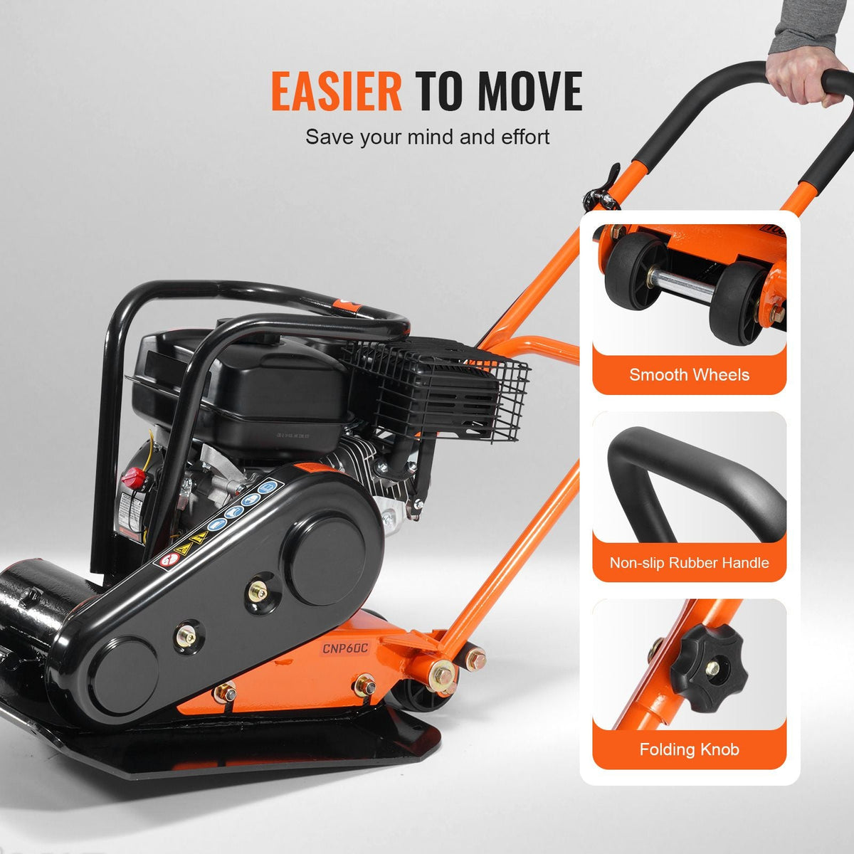 6.5HP Plate Compactor, 196CC Gas Engine, 2360 lbs Vibratory Compaction Tamper, 22.1x15.9 in Plate Power Jumping Jack Tamper, 5600 VPM Pavement Compactor for Walkways, Asphalts, Paver Landscaping