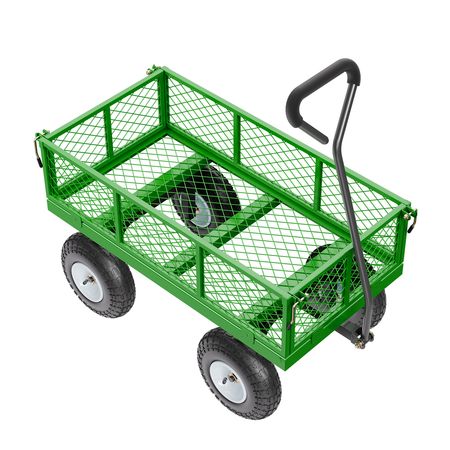680 Lbs Steel Garden Cart on Wheels, Heavy Duty Garden Wagon Cart Pullable, Metal Outdoor Utility Yard Wagon Carts with 10" Tires, Mesh Removable Sides and 180°Rotating Handle