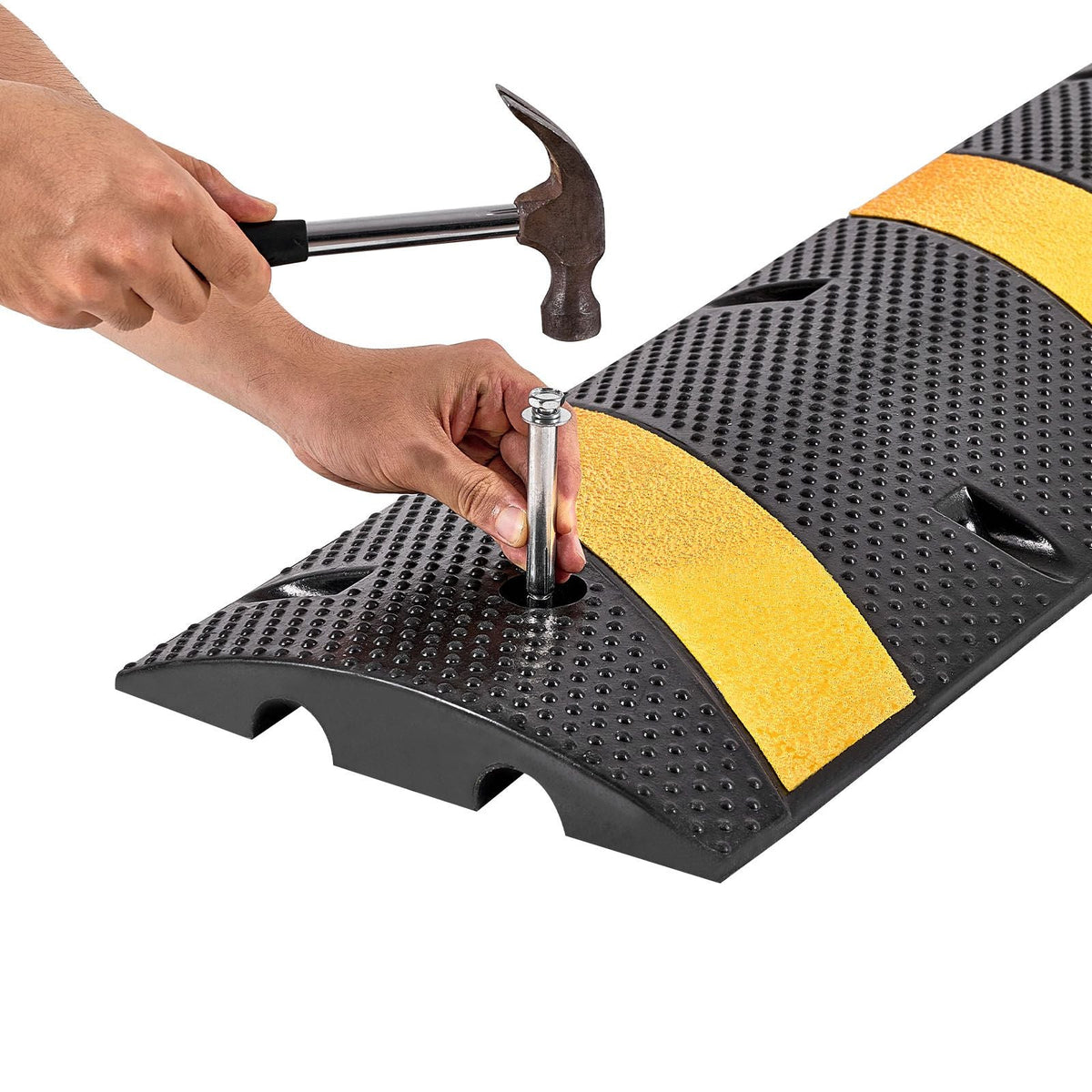 6FT Rubber Speed Bump, 2 Pack, 2 Channel Heavy Duty Traffic Speed Hump, 22000 lbs/Axle Load Capacity, 72 in Cable Protector Ramp with Expansion Screws, for Asphalt Concrete Gravel Driveway Road