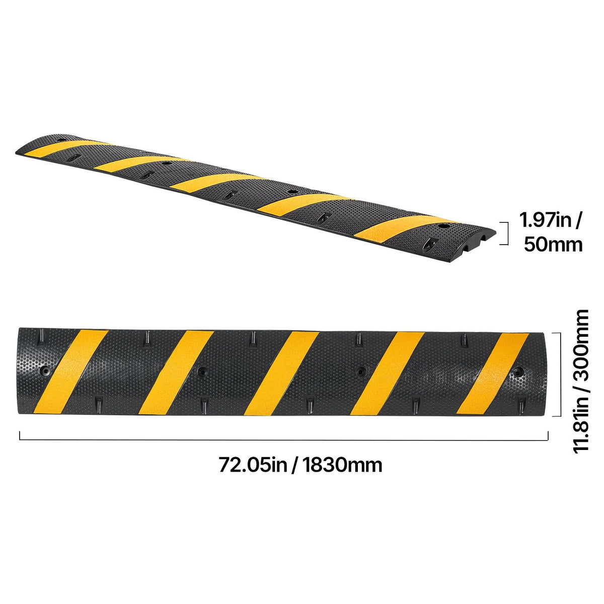 6FT Rubber Speed Bump, 2 Pack, 2 Channel Heavy Duty Traffic Speed Hump, 22000 lbs/Axle Load Capacity, 72 in Cable Protector Ramp with Expansion Screws, for Asphalt Concrete Gravel Driveway Road