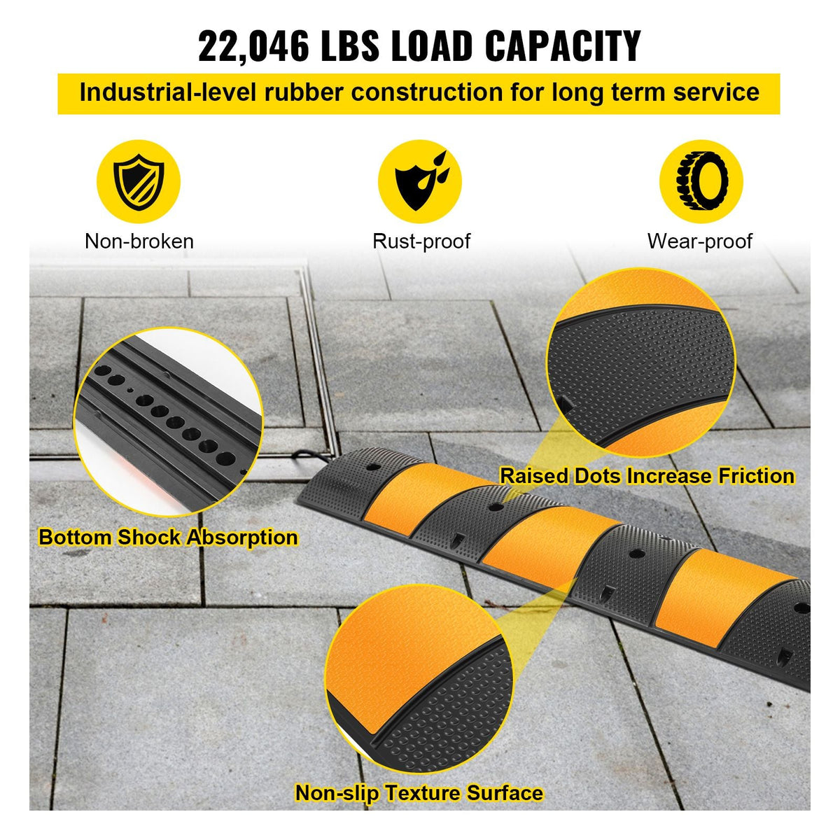 6ft Rubber Speed Hump for Driveways, Durable Cable Guard Ramp, 72.4x12x2.4 in, Dual-Channel for Garage, Gravel, Asphalt, Concrete Paths (Dual-Channel, 6ft-Speed Hump)