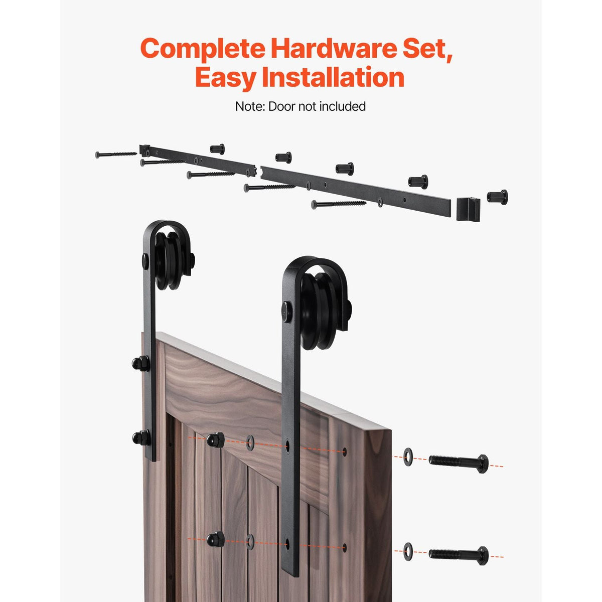 6FT Sliding Barn Door Hardware Kit, 330 LBS Weight Capacity, Compatible with 36 Inches Max Width & 1-3/8 to 1-3/4 Inches Thickness Single Sliding Barn Door, Durable Track & J-shape Roller, Black