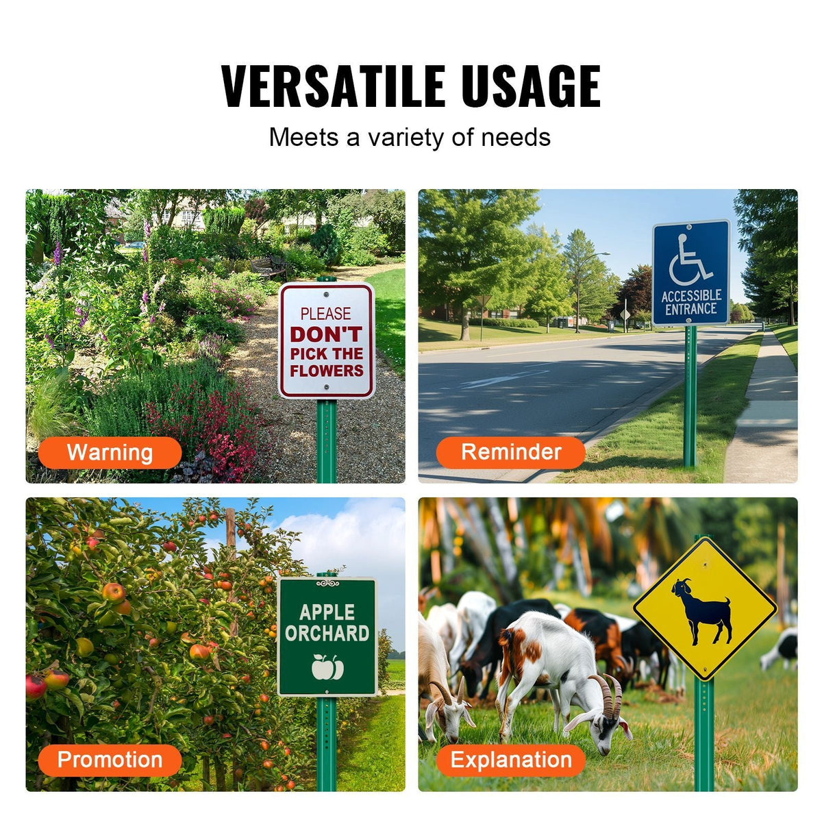 6FT U-Channel Sign Post, 4Pack Green Heavy Duty Steel Fixed Fence Post, Steel Fence U-Channel Sign for Garden, Courtyard, Farm or Traffic Intersection