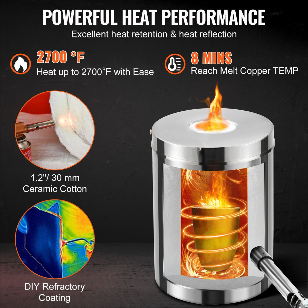 6KG Propane Melting Furnace Kit, Large Capacity Foundry Home Kilns, Blacksmithing Forge with Crucible & Tongs Kiln, Stainless Steel, For Metal Scrap Recycle, Gold Copper Silver Casting