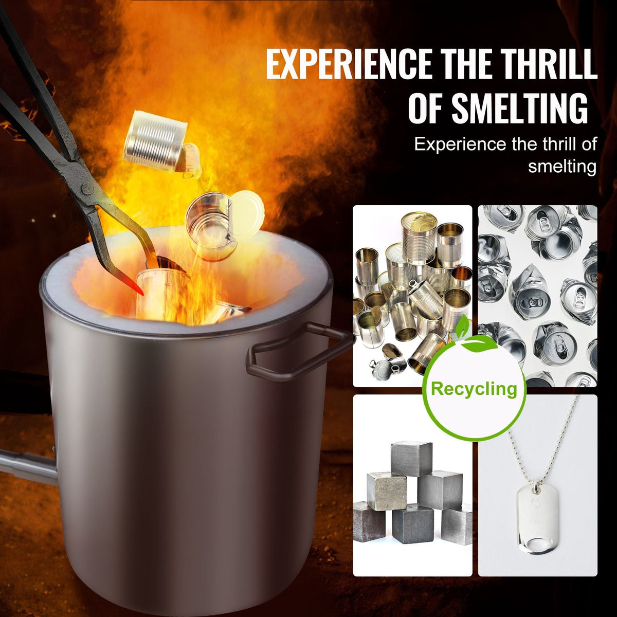 6KG Propane Melting Furnace Kit, Large Capacity Foundry Home Kilns, Blacksmithing Forge with Crucible & Tongs Kiln, Stainless Steel, For Metal Scrap Recycle, Gold Copper Silver Casting