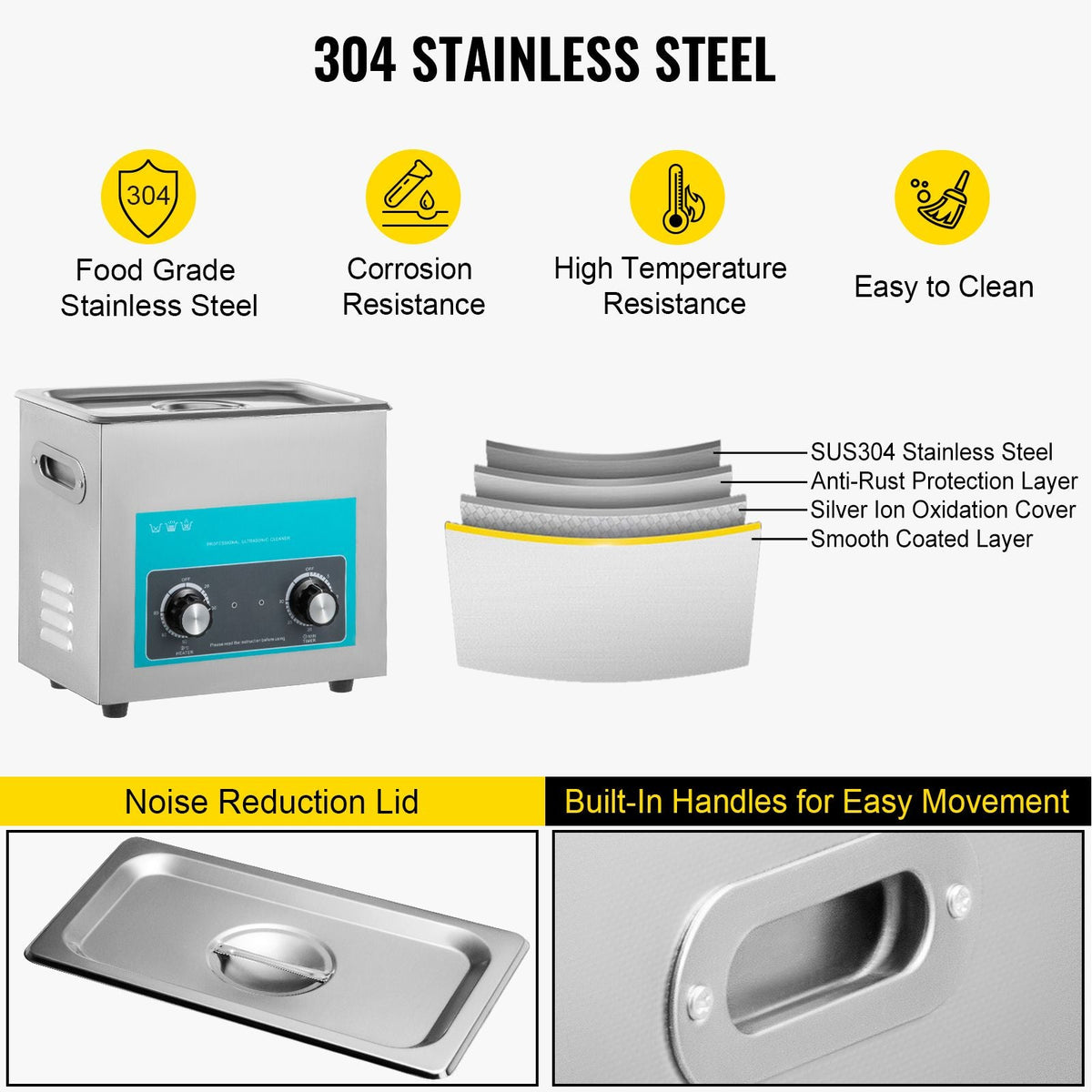 6L Ultrasonic Cleaner, 304 Stainless Steel Professional Knob Control, Ultrasonic Cleaner with Heater Timer for Jewelry Watch Glasses Circuit Board Dentures Small Parts Dental Instrument