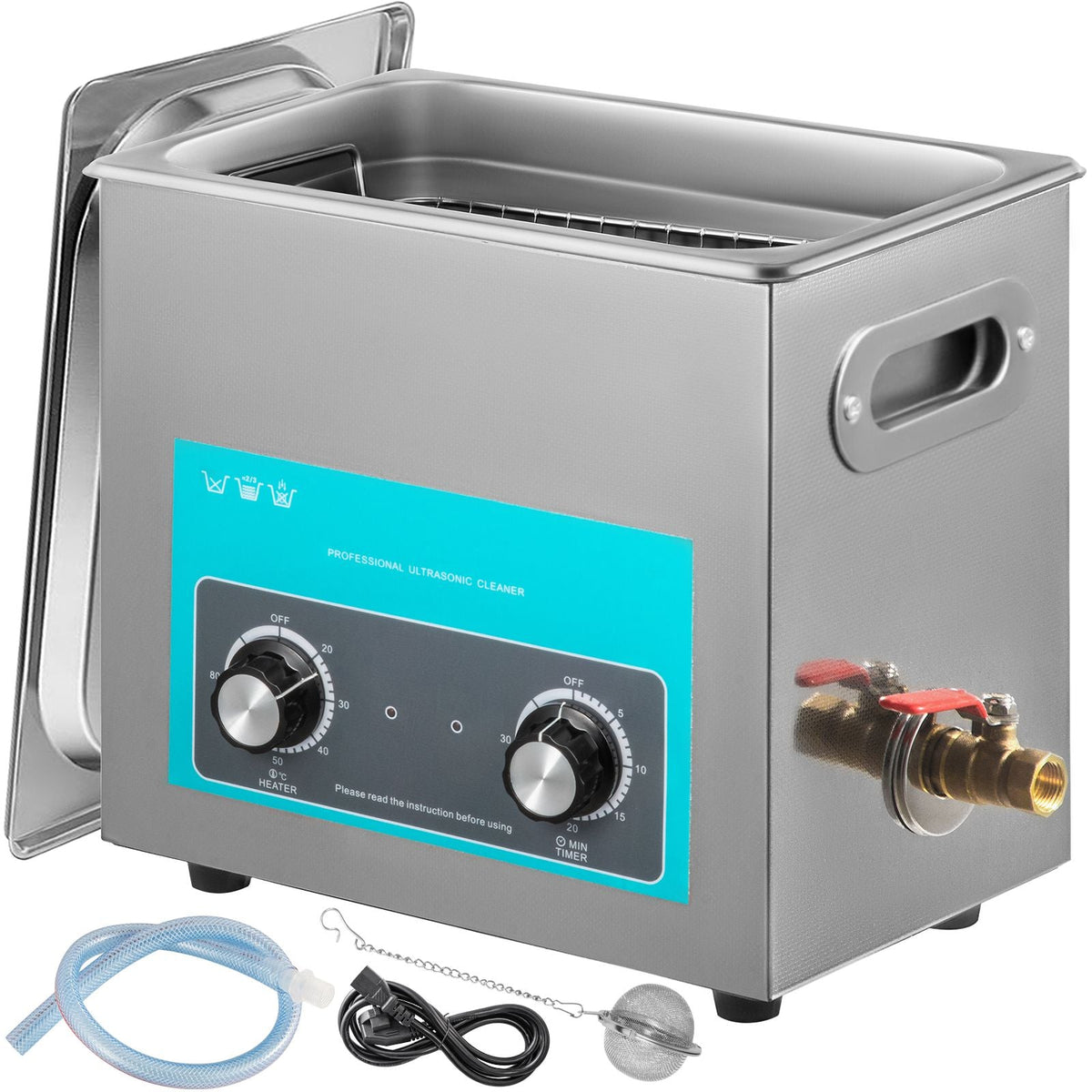 6L Ultrasonic Cleaner, 304 Stainless Steel Professional Knob Control, Ultrasonic Cleaner with Heater Timer for Jewelry Watch Glasses Circuit Board Dentures Small Parts Dental Instrument