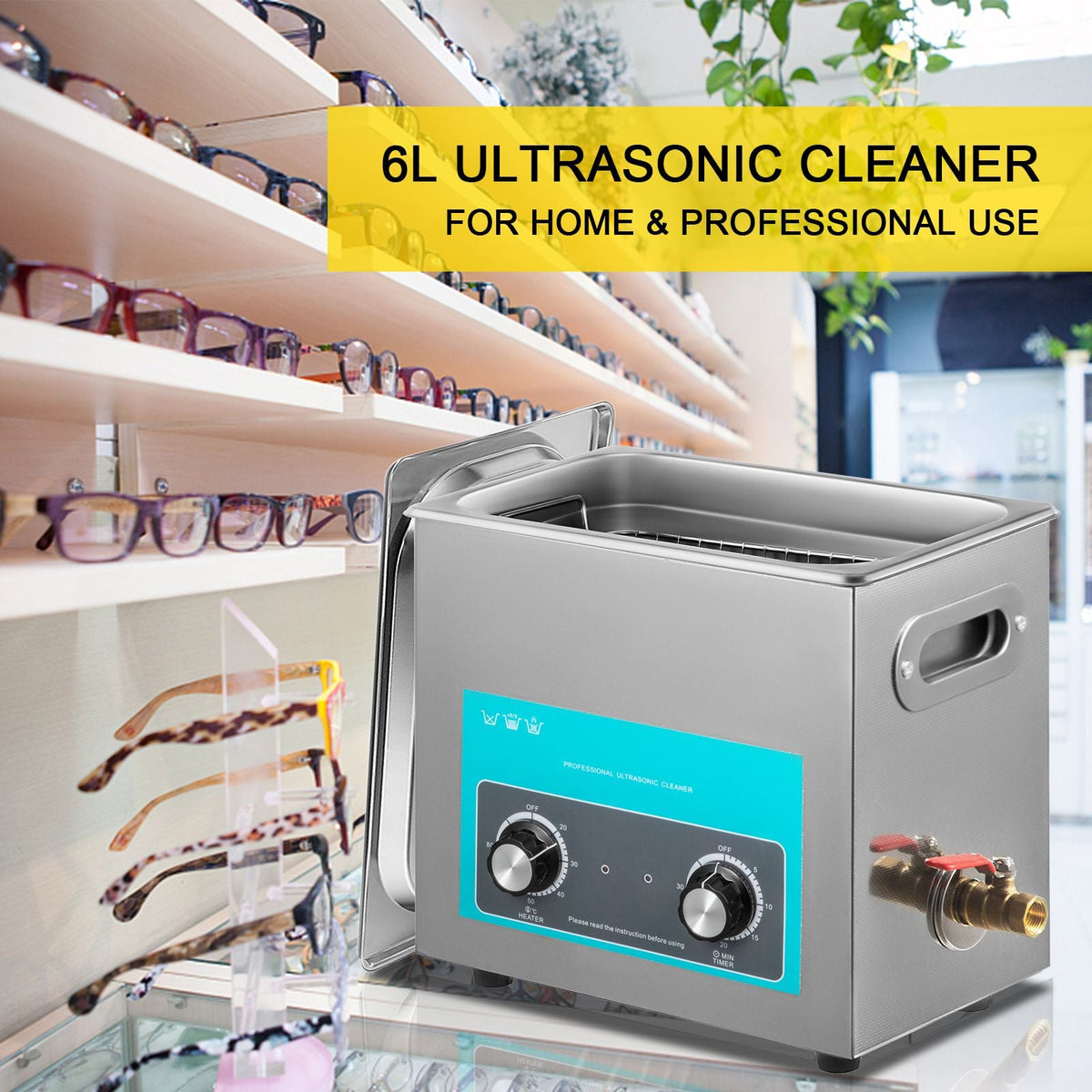 6L Ultrasonic Cleaner, 304 Stainless Steel Professional Knob Control, Ultrasonic Cleaner with Heater Timer for Jewelry Watch Glasses Circuit Board Dentures Small Parts Dental Instrument