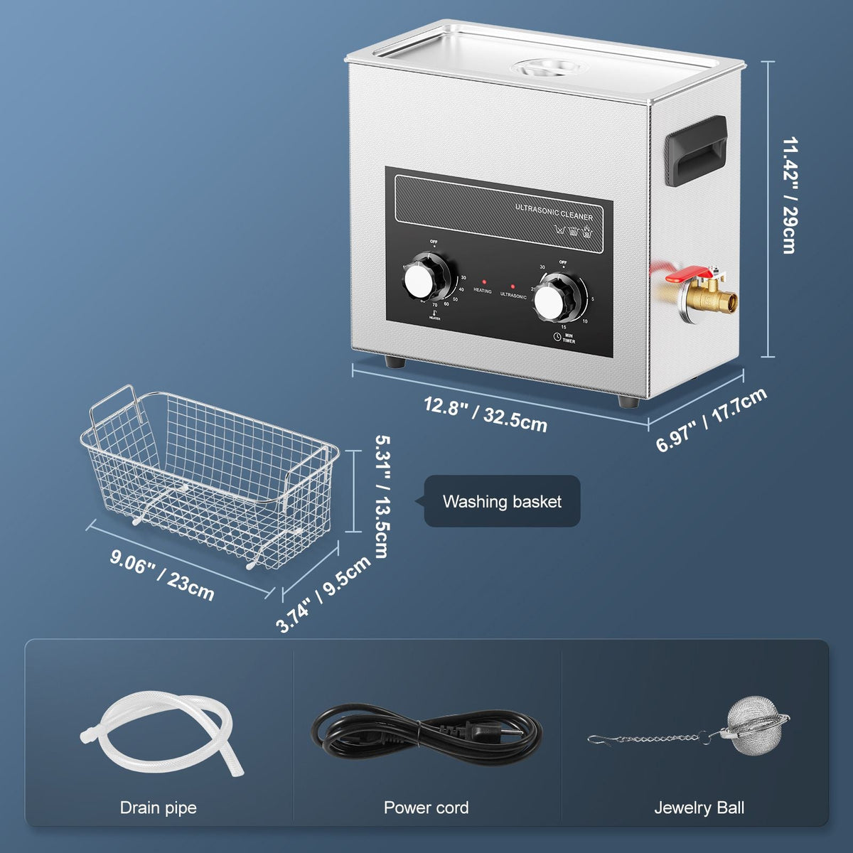 6L Ultrasonic Cleaner with Heater Timer & Basket, Professional Digital Sonic Cavitation Machine, 180W Cleaning Machine for Watch Instruments, Glasses, Coin, Metal Parts, Tool