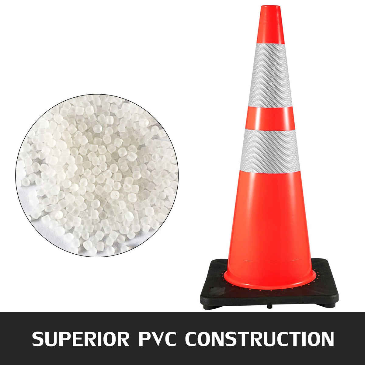 6Pack 36\" Traffic Cones, Safety Road Parking Cone with Black Weighted Base, PVC Orange Traffic Safety Cones, Hazard Cones Reflective Collars for Construction Traffic Parking