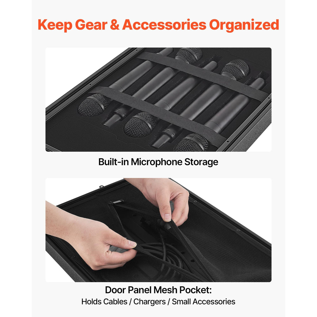 6U Rack Case, 15 in Depth, Rackmount Flight Case Shallow Rack with Microphone Compartments, Polyethylene Construction, Recessed Latches, Easy Installation, for Amplifier, 13.8 in Internal Depth