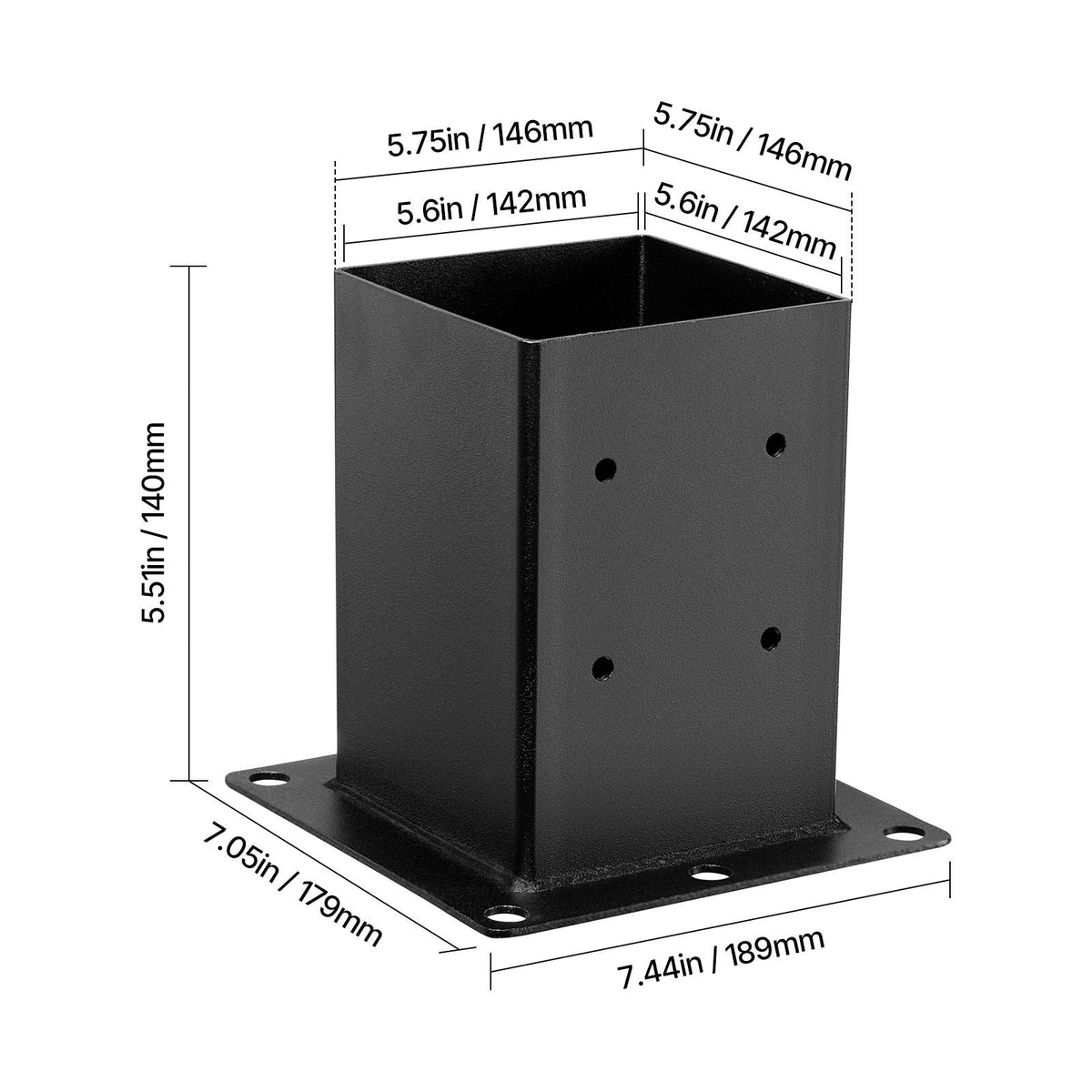 6x6 Post Base 4 Pcs, Inner Size 5.6x5.6 inch / 142x142 mm Post Brackets, Heavy Duty Carbon Steel Decking Posts, Wood Posts Brackets for Pavilion Deck Railing Support Deck Base Plate, Black