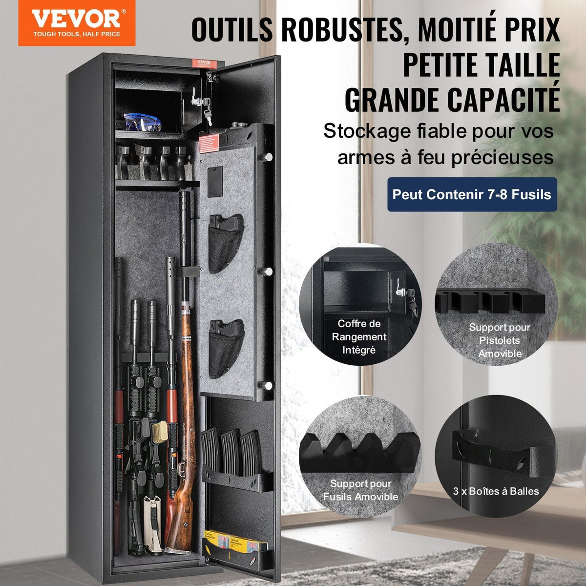 7-8 Rifles Gun Safe, Rifle Safe with Digital Keypad & Lock, Gun Storage Cabinet with Built-in Storage Locker, Removable Storage Shelf for Home Long Gun and Pistols