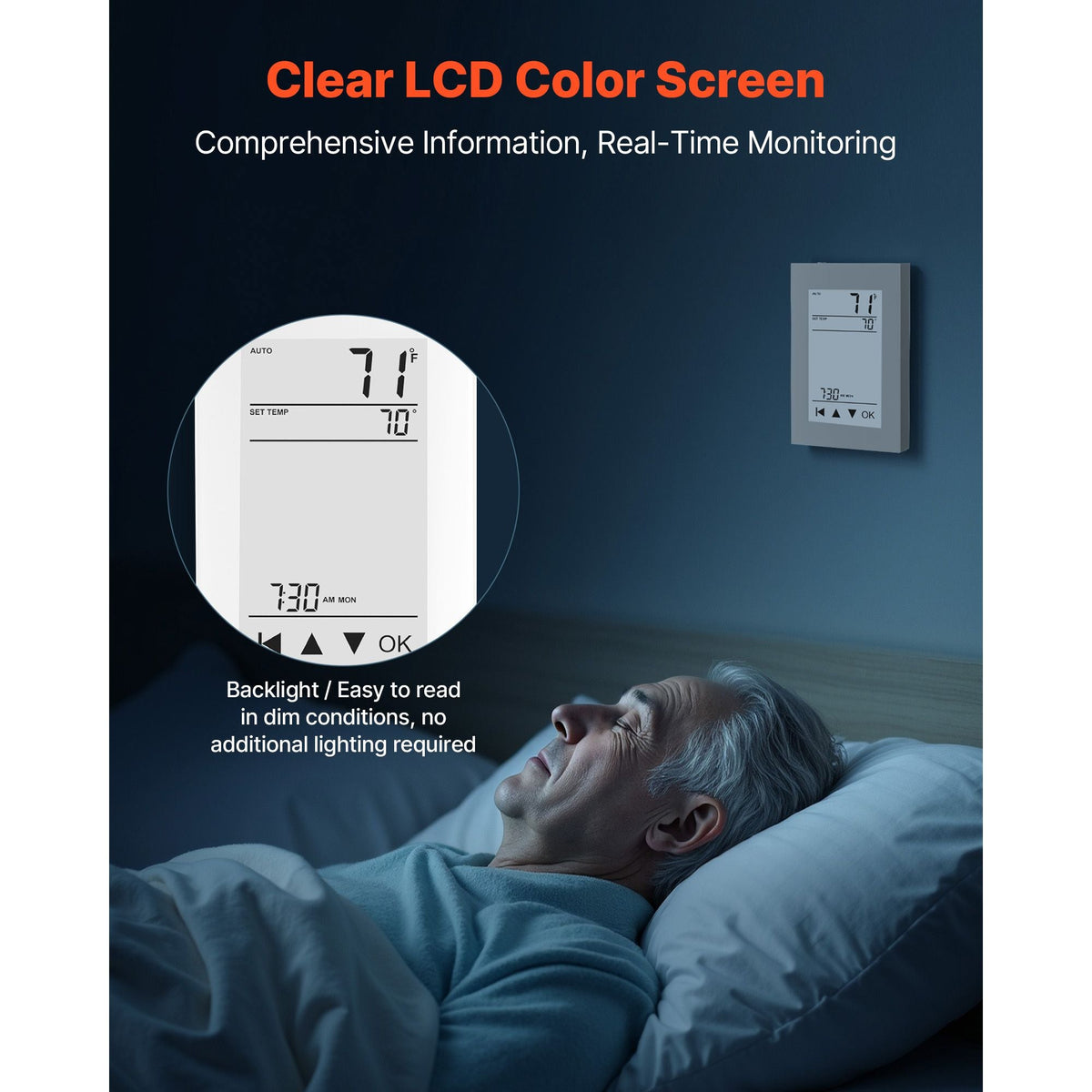 7-Day Programmable Thermostat, Home Thermostats for Radiant Underfloor Heating Cable, Heat Pump, with GFCI & Sensitive Sensor, LCD Touchscreen, Energy-Efficient, Gray-White (Without Wifi)