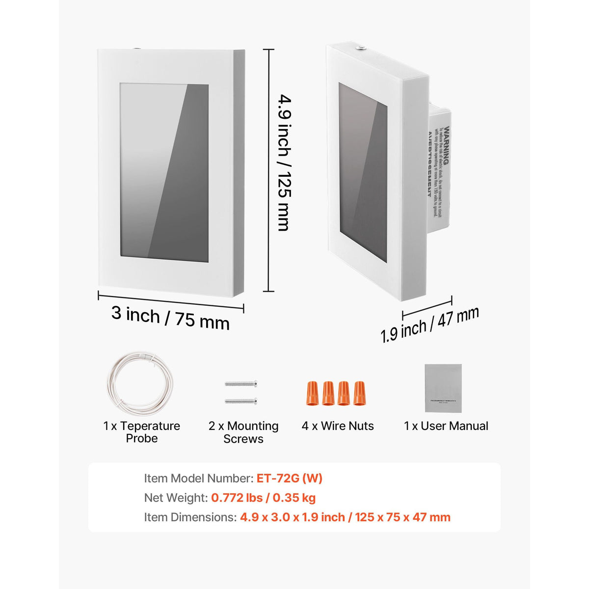 7-Day Programmable Thermostat, Home Thermostats for Radiant Underfloor Heating Cable, Heat Pump, with GFCI & Sensitive Sensor, LCD Touchscreen, Energy-Efficient, Gray-White (Without Wifi)
