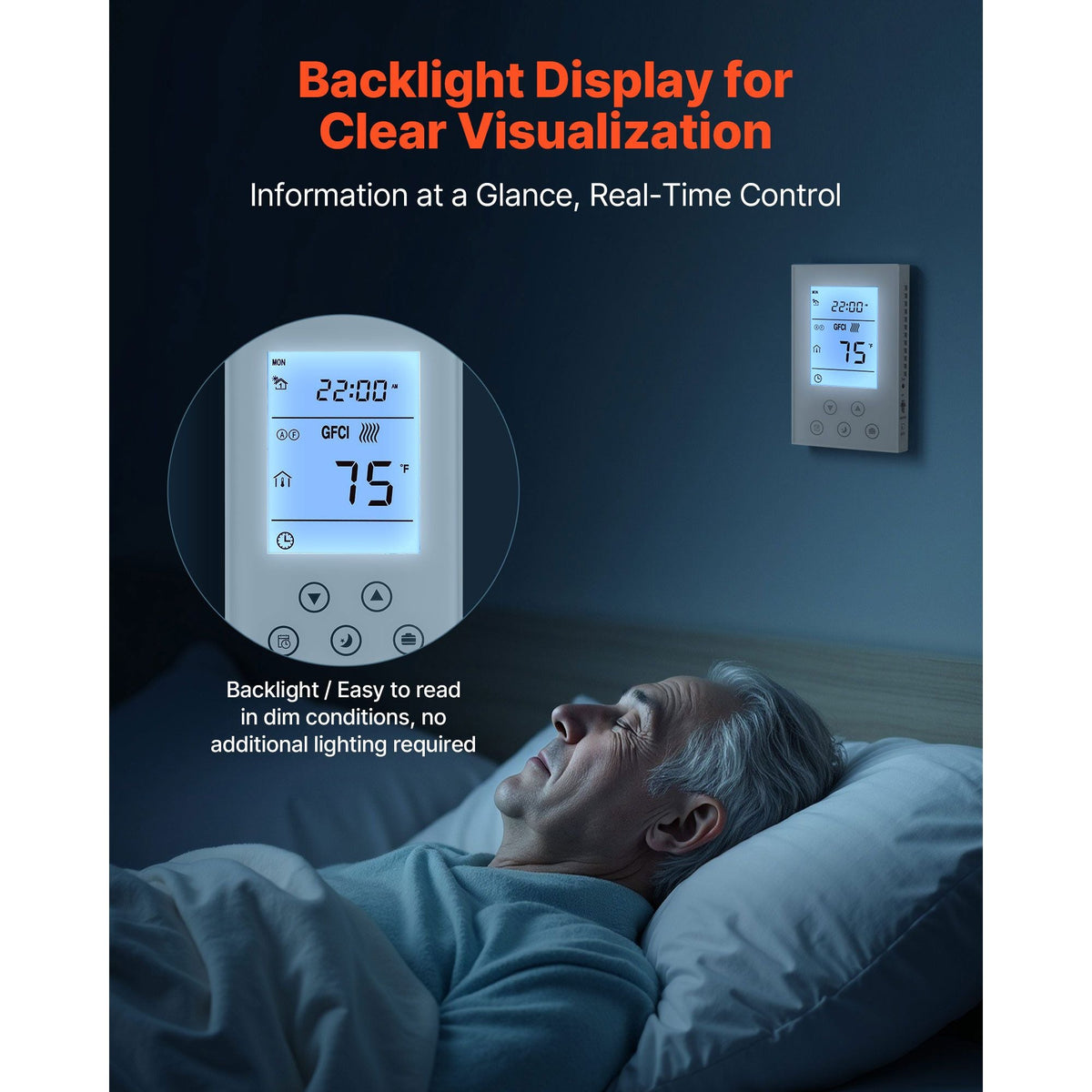 7-Day Programmable Thermostat, Home Thermostats for Radiant Underfloor Heating Cable,Heat Pump, Built-in GFCI & Sensitive Sensor, LED Screen with Backlight,Energy-Efficient,White