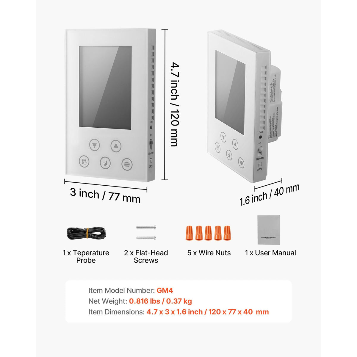7-Day Programmable Thermostat, Home Thermostats for Radiant Underfloor Heating Cable,Heat Pump, Built-in GFCI & Sensitive Sensor, LED Screen with Backlight,Energy-Efficient,White