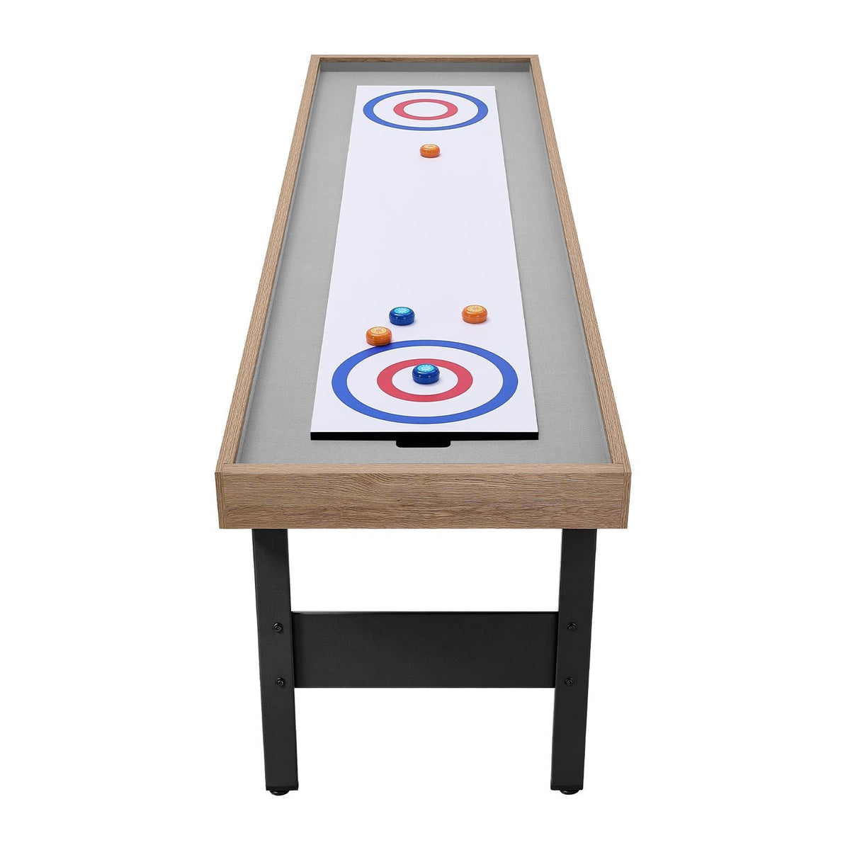 7 ft Shuffleboard Table, 2 in 1 Shuffleboard and Tabletop Curling Combo Game, Compact Shuffle Board with Smooth Surface, Folding Legs, 8 Pucks, Easy to Disassemble and Move, for Family Game Room