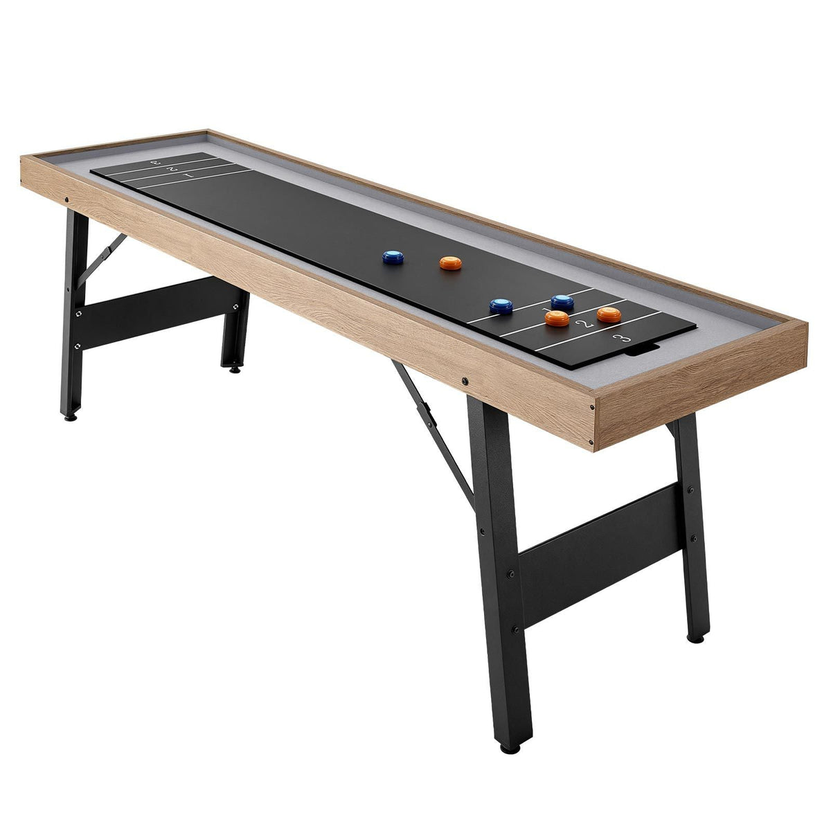 7 ft Shuffleboard Table, 2 in 1 Shuffleboard and Tabletop Curling Combo Game, Compact Shuffle Board with Smooth Surface, Folding Legs, 8 Pucks, Easy to Disassemble and Move, for Family Game Room